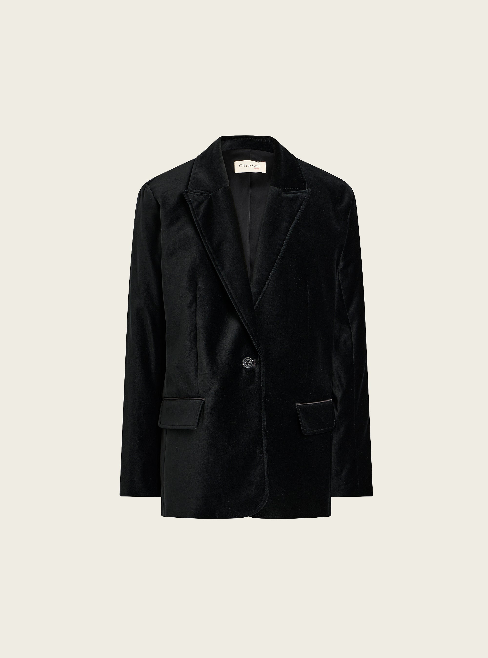 Blazer droit en velours ras acoté