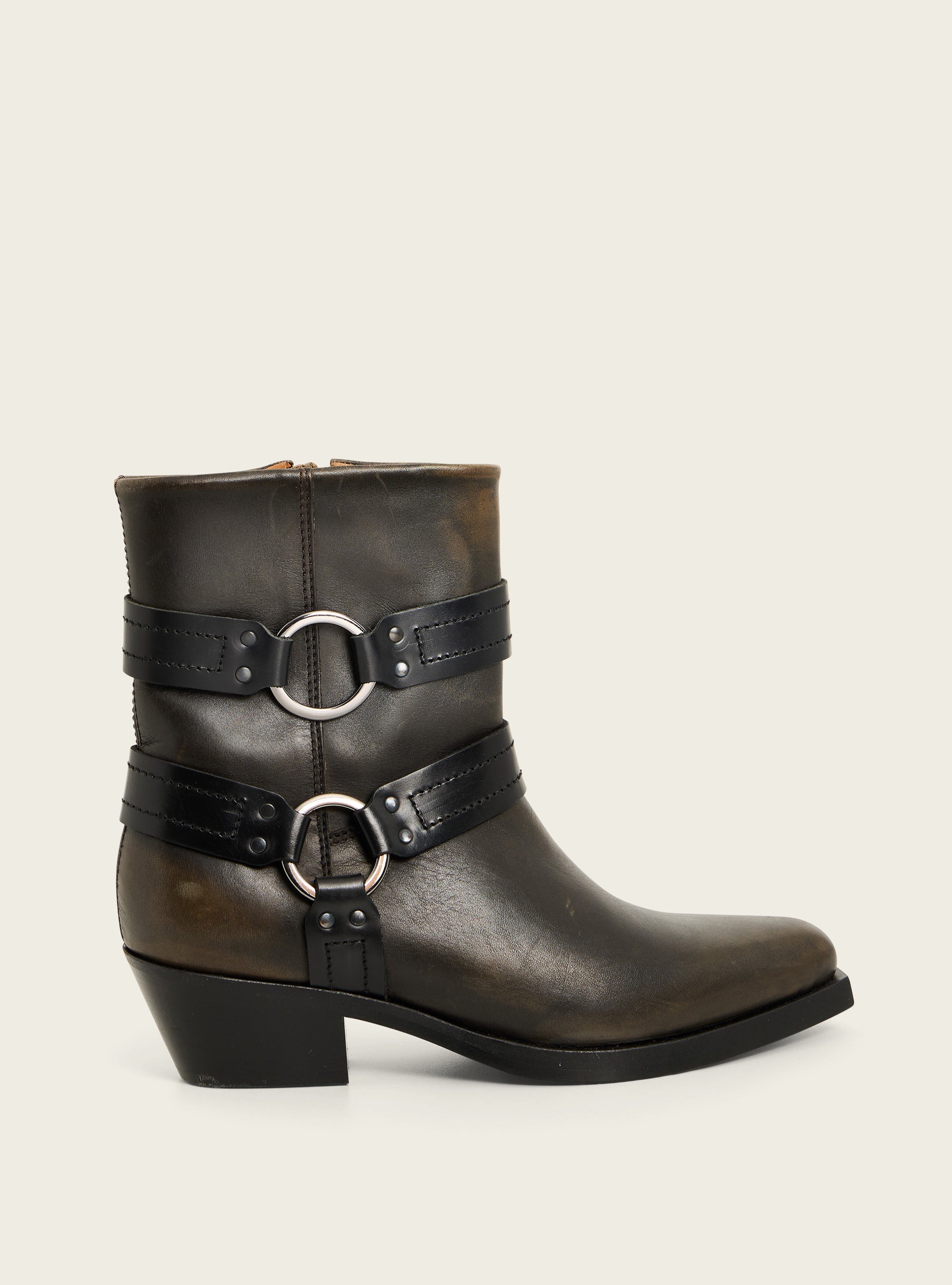 Patinated leather ankle boots