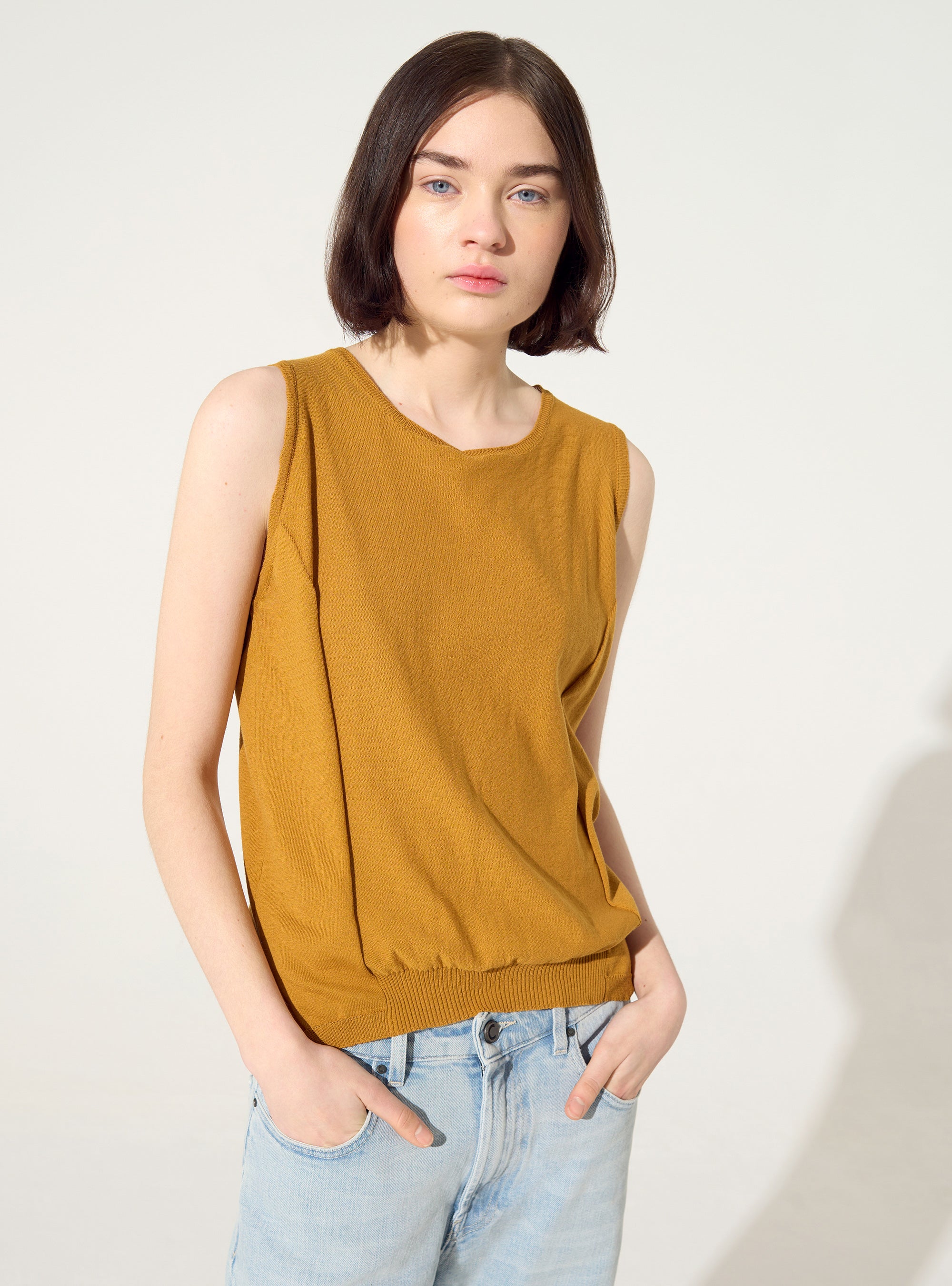 Débardeur en maille en coton marron