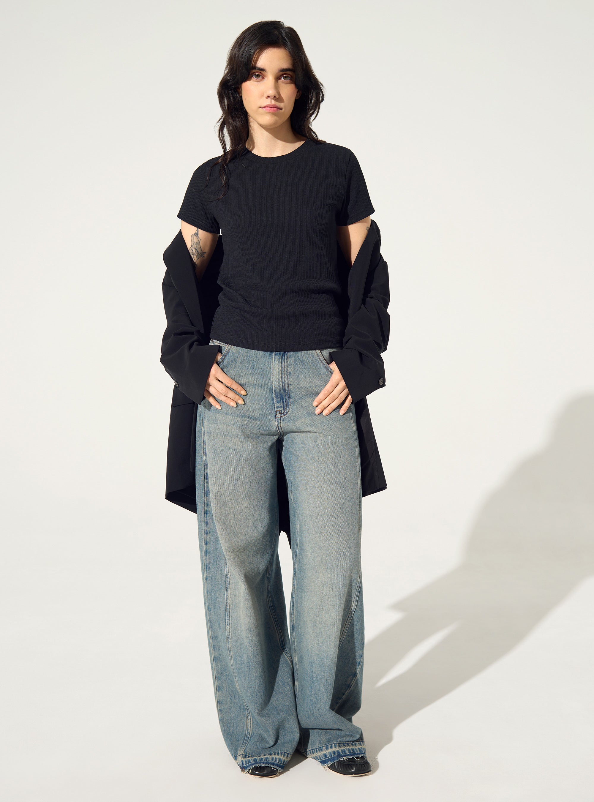 schwarzes Baumwoll-T-Shirt