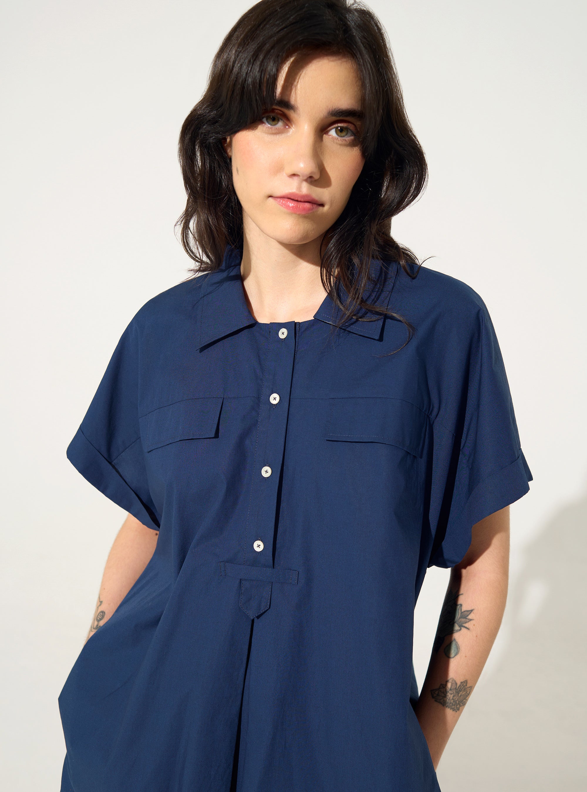 Robe oversized en coton biologique bleu