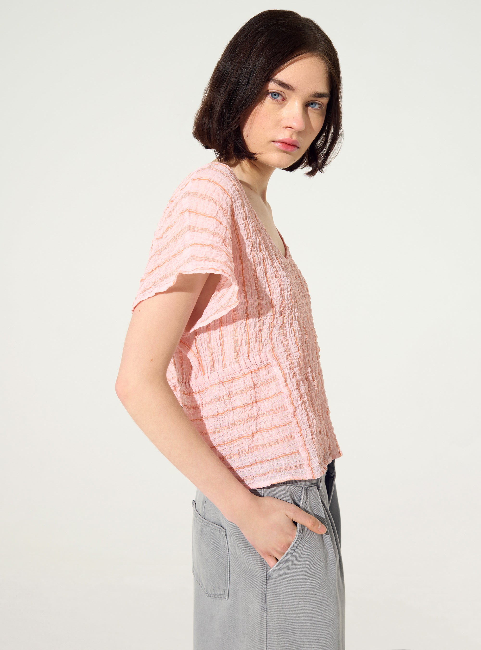 fitted pink cotton blouse