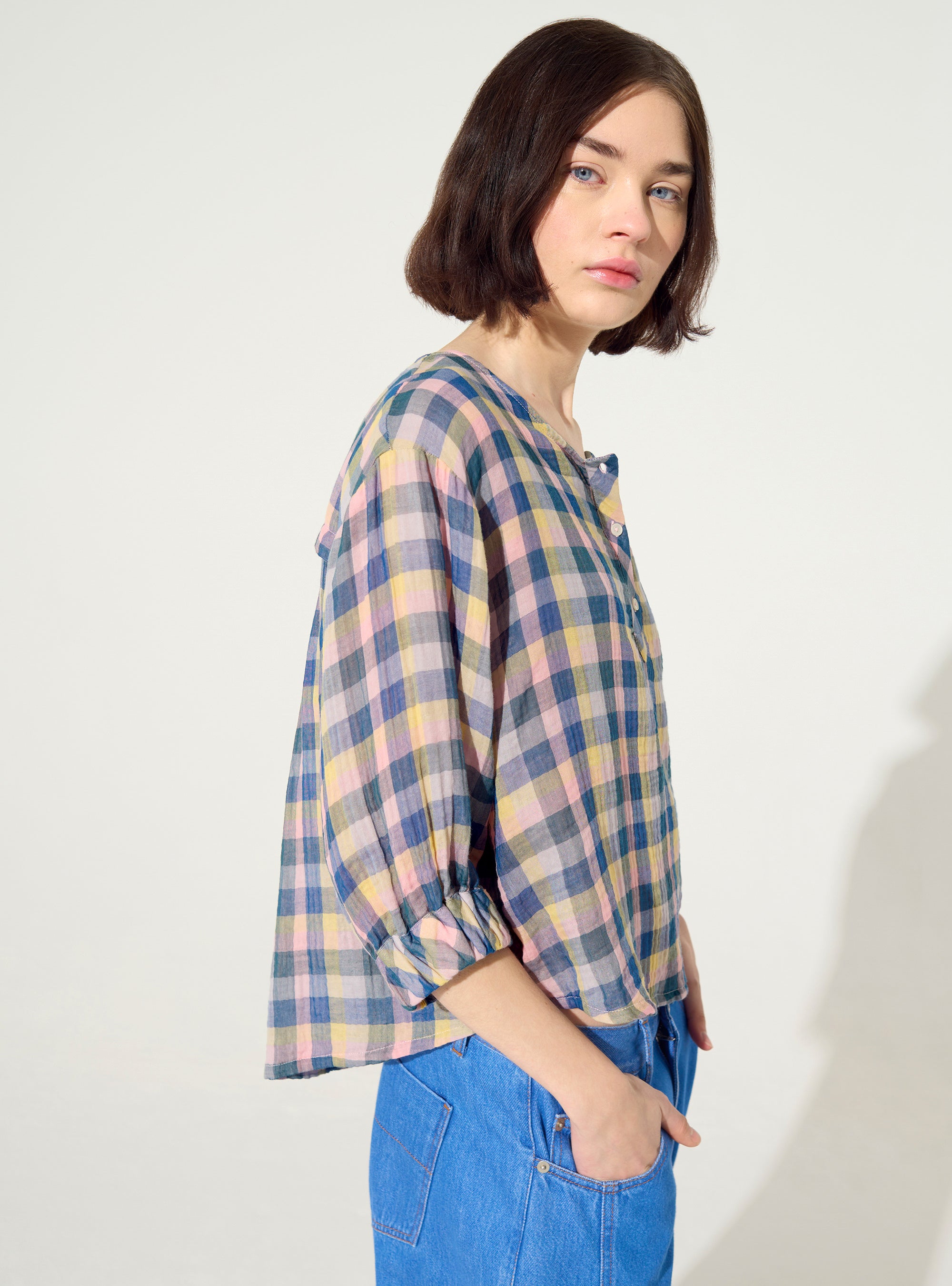 Blouse oversize en coton bleu