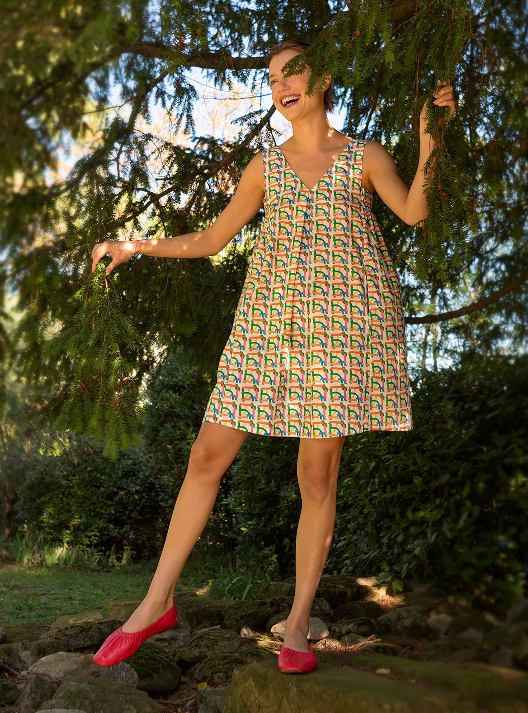 Robe droite imprimée en coton acoté