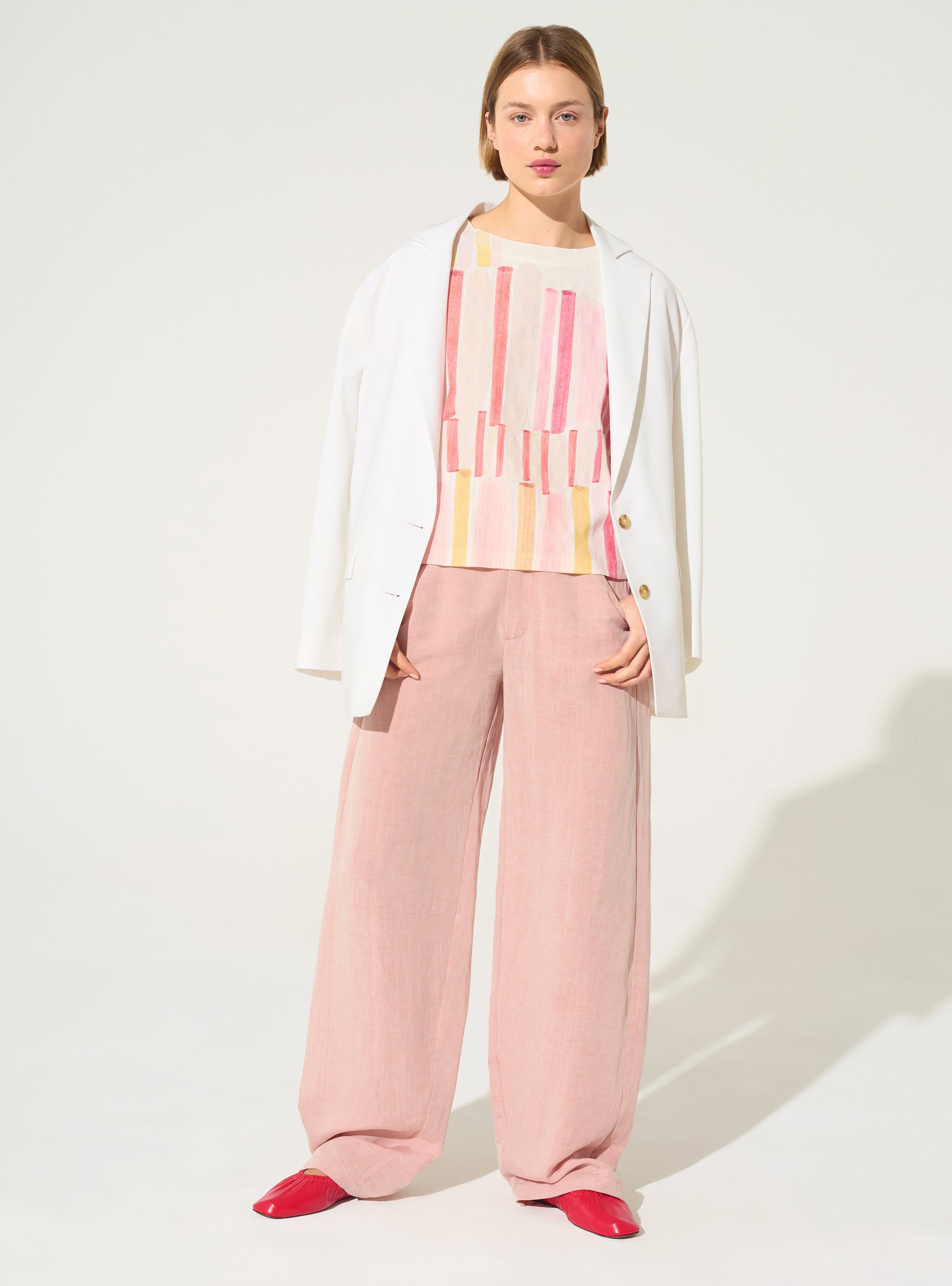 Pantalon en lin et lyocell rose