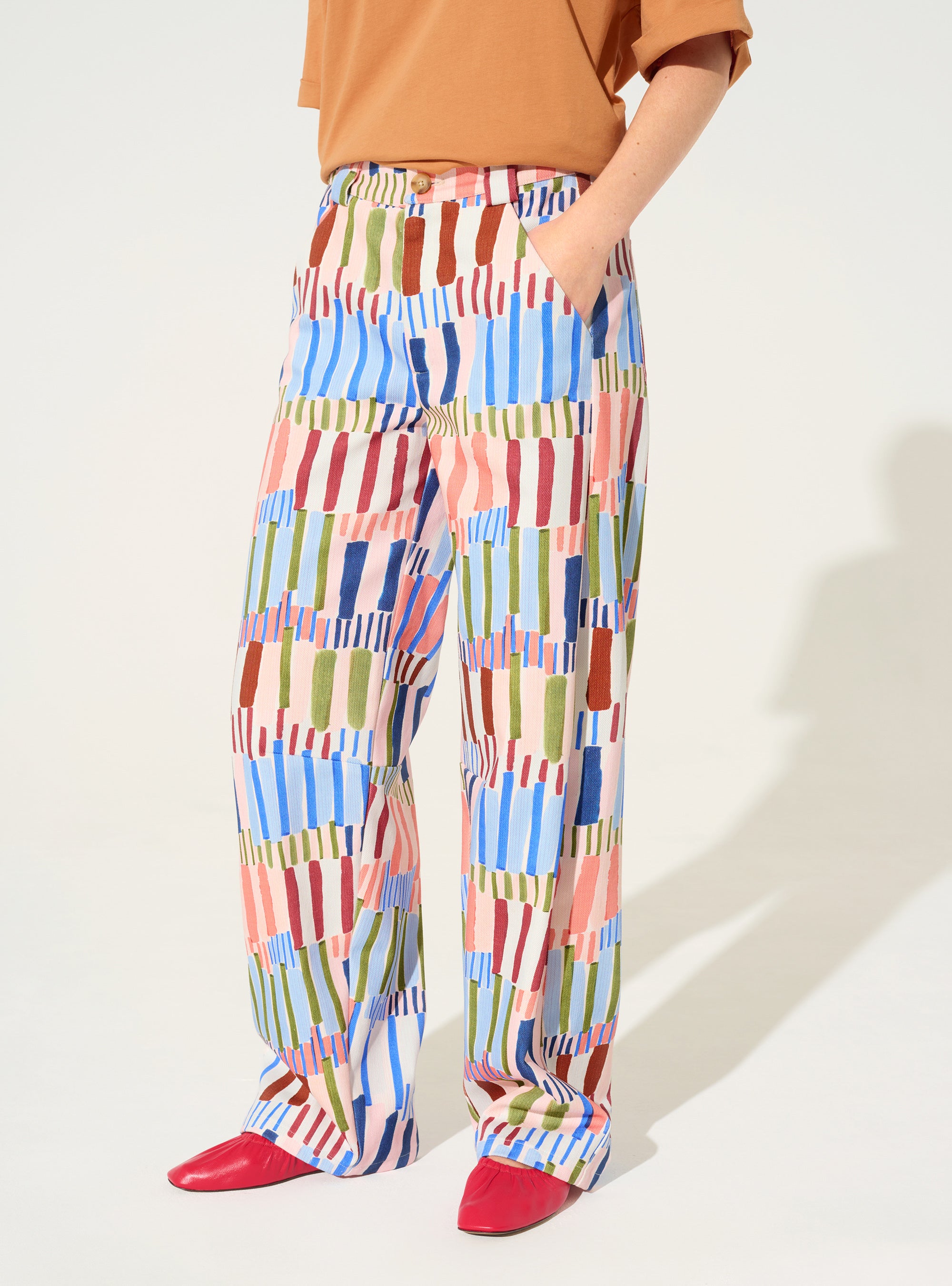 Blue printed cotton jeans