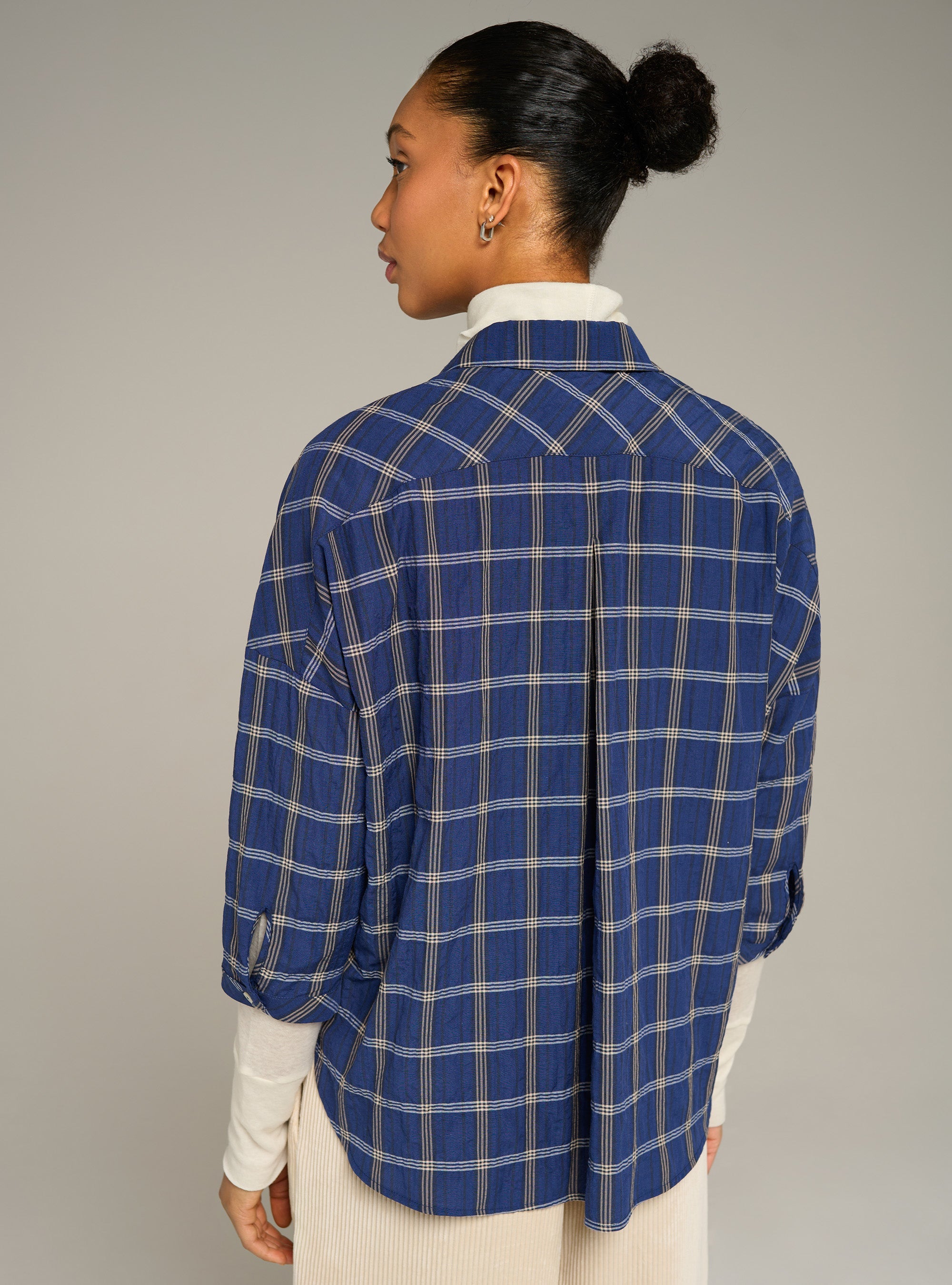 Cotélac acoté chemise manches longues col chemisier motif carreaux