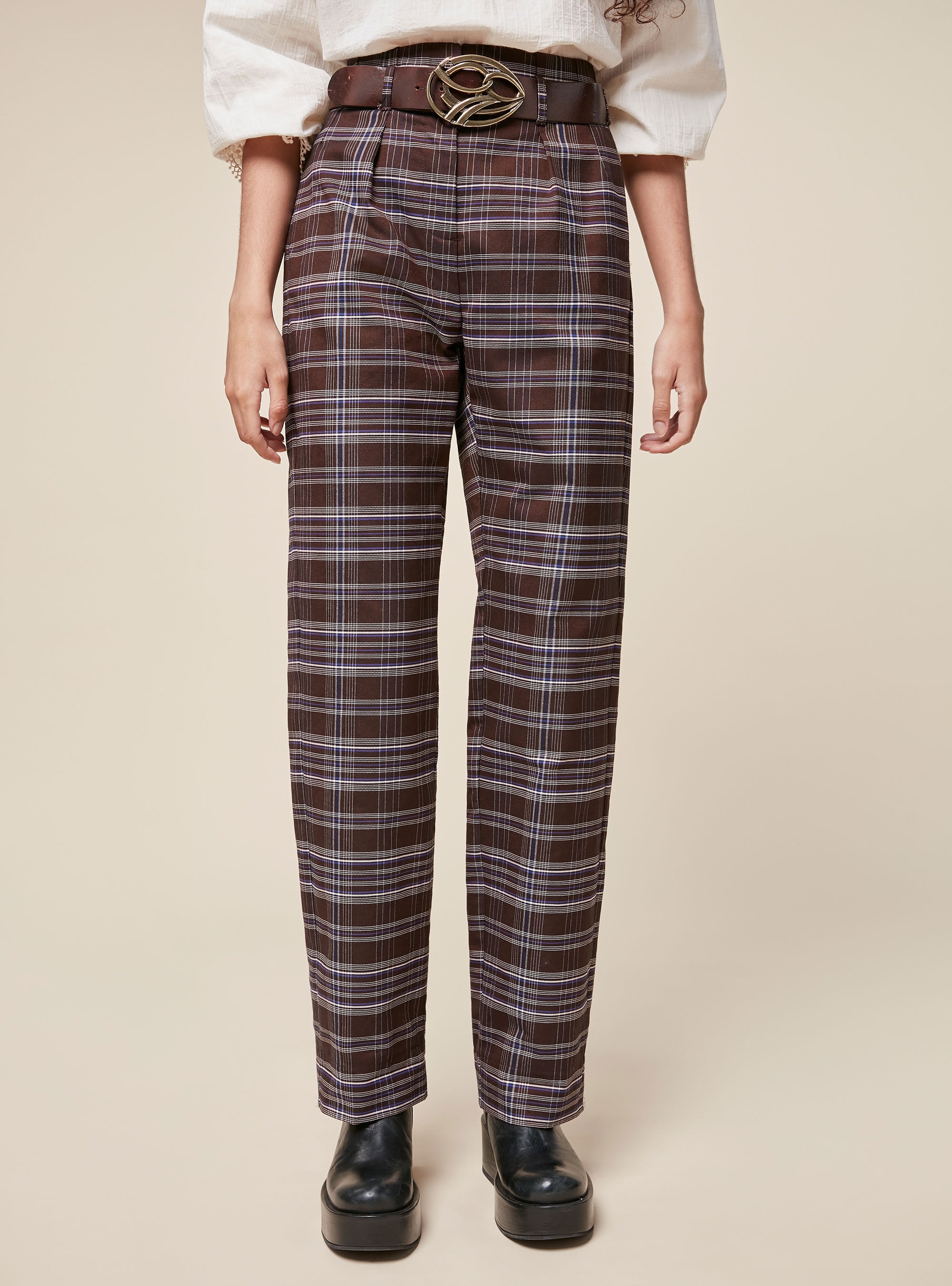 Wide-leg Checked Trousers