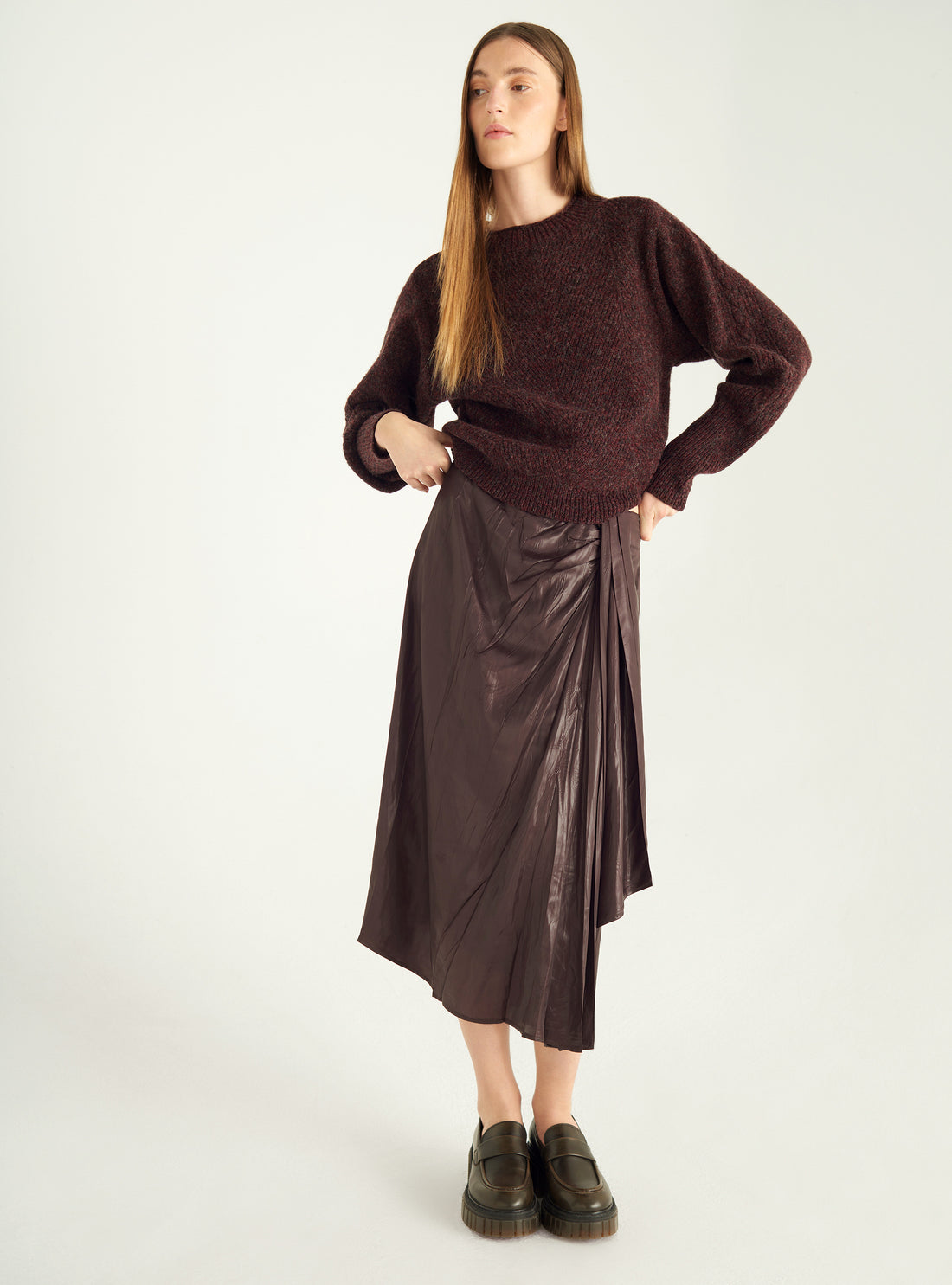 Jacquard wool sweater with worked sleeves – Straight cut