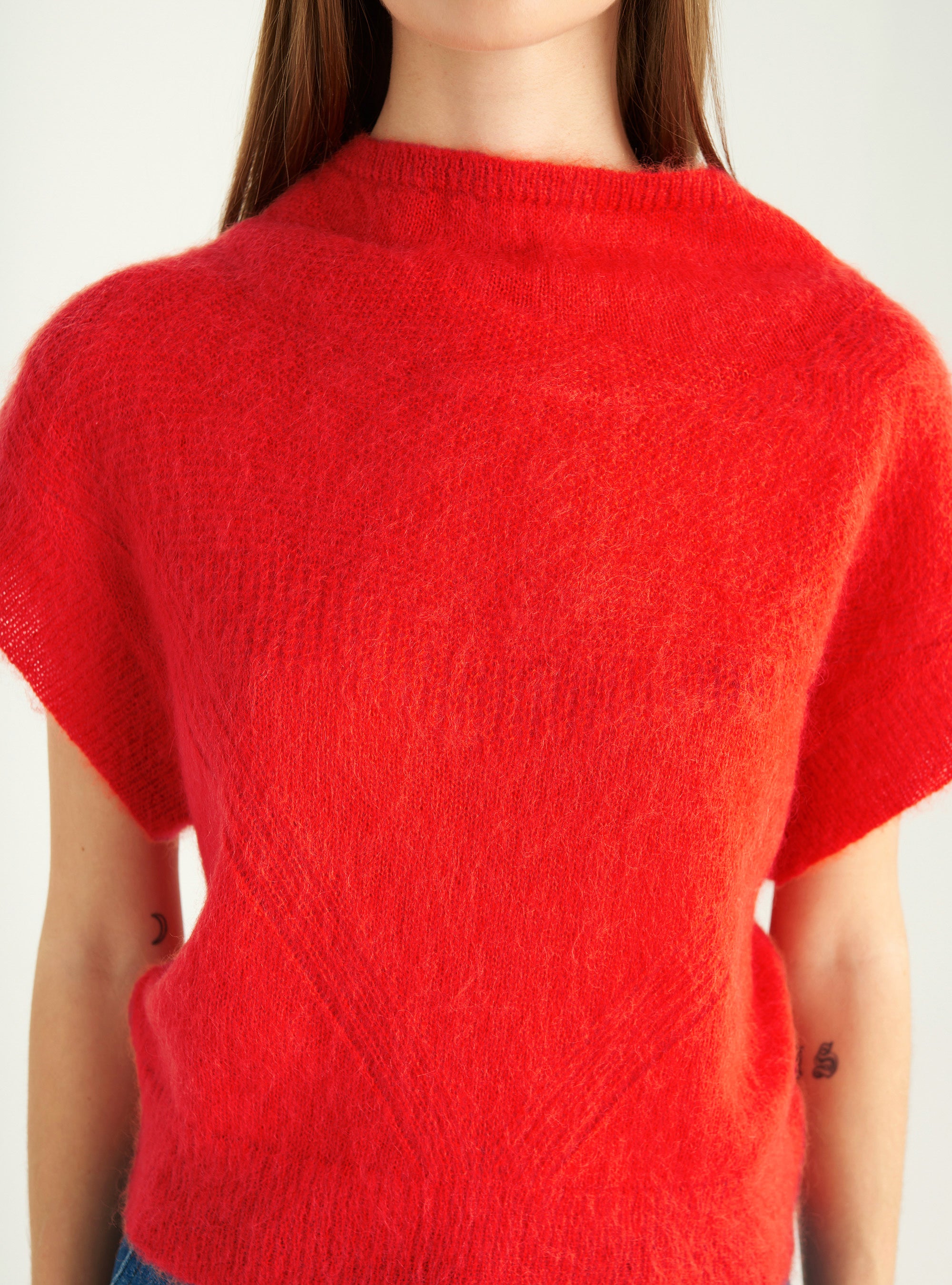 Kurzärmliger Pullover aus gebürstetem Mohair