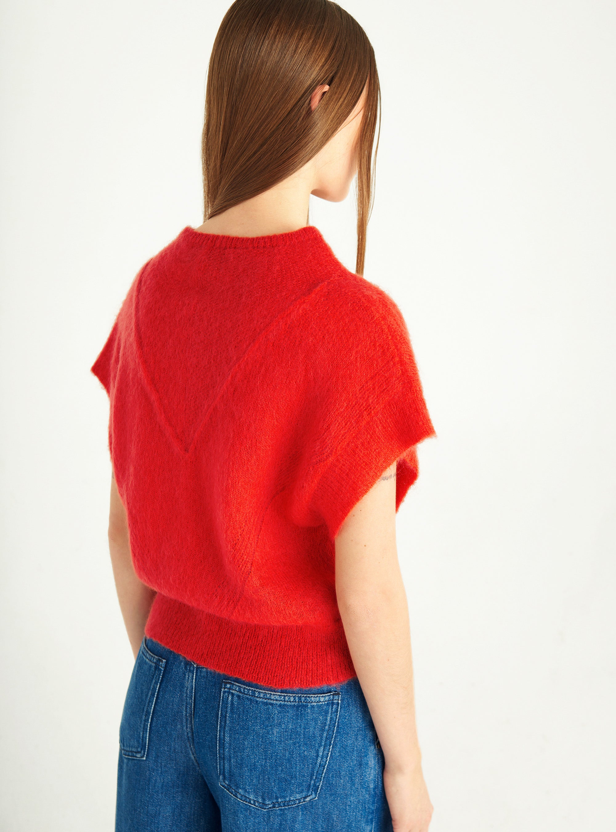 Kurzärmliger Pullover aus gebürstetem Mohair