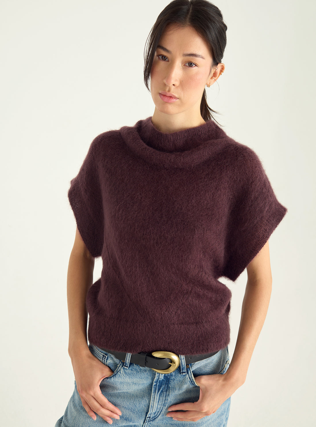 Pull manches courtes en mohair brossé