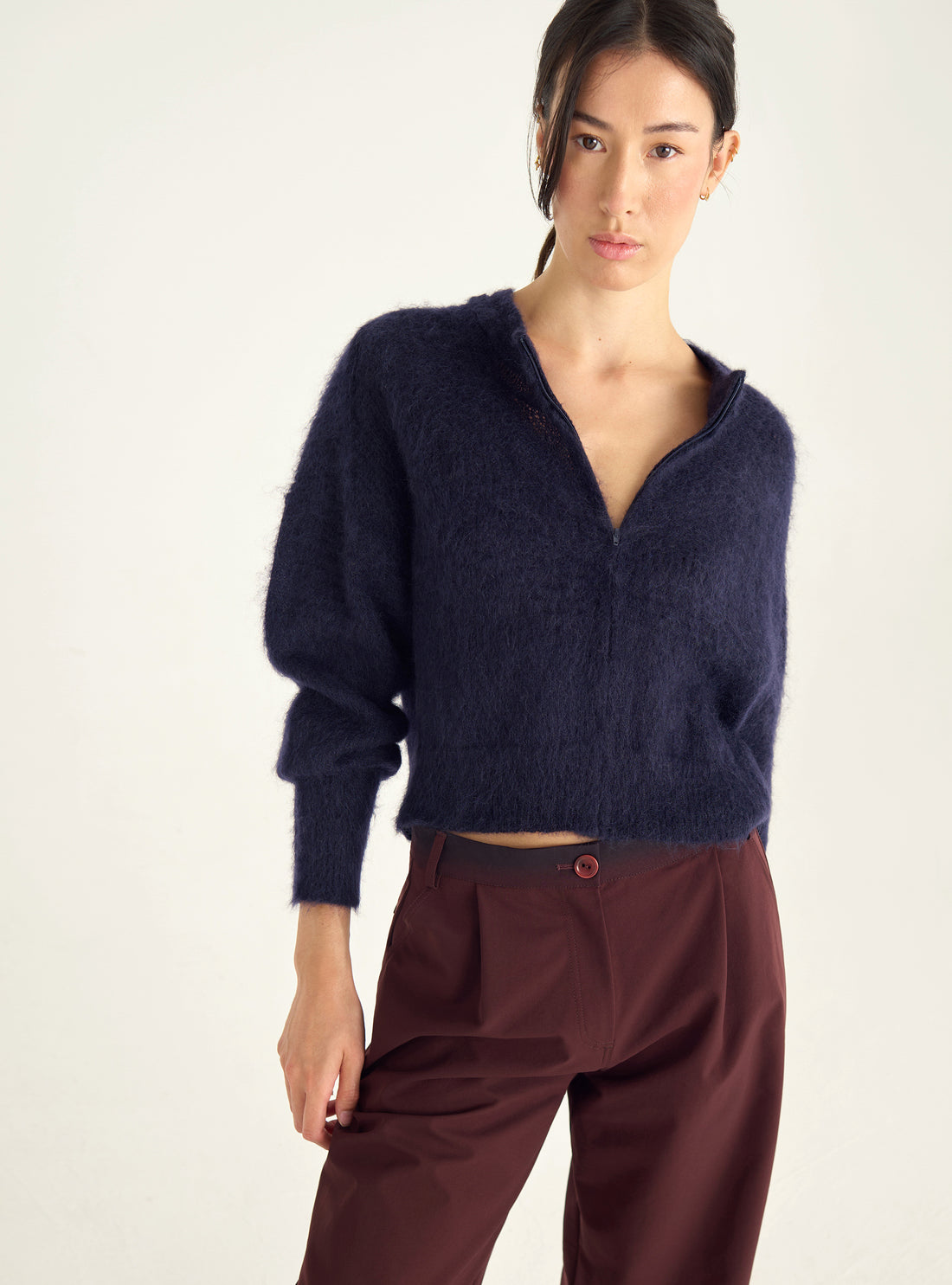 Cardigan court zippé en mohair
