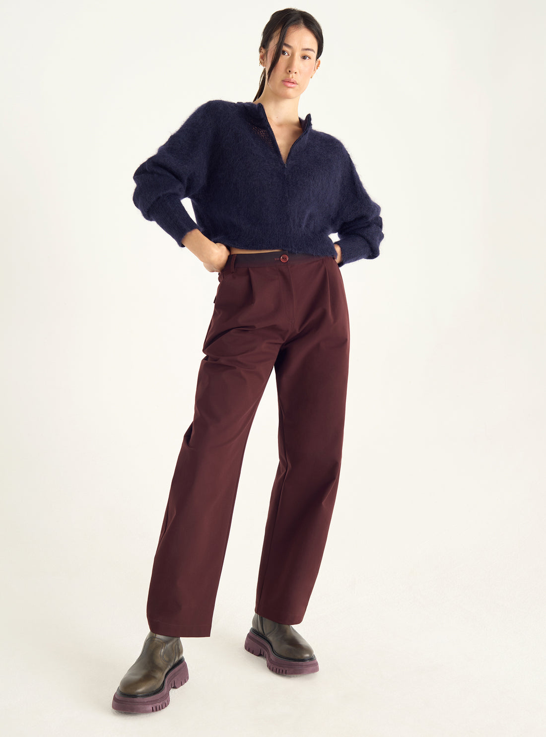 Cardigan court zippé en mohair