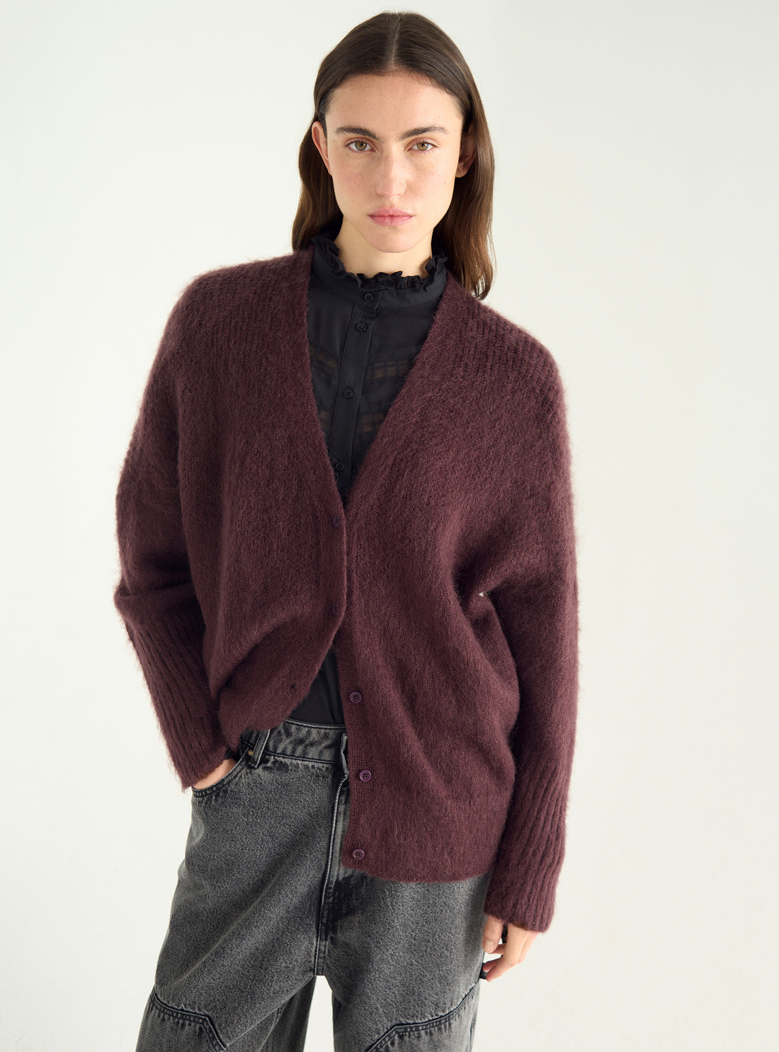Long brushed mohair cardigan
