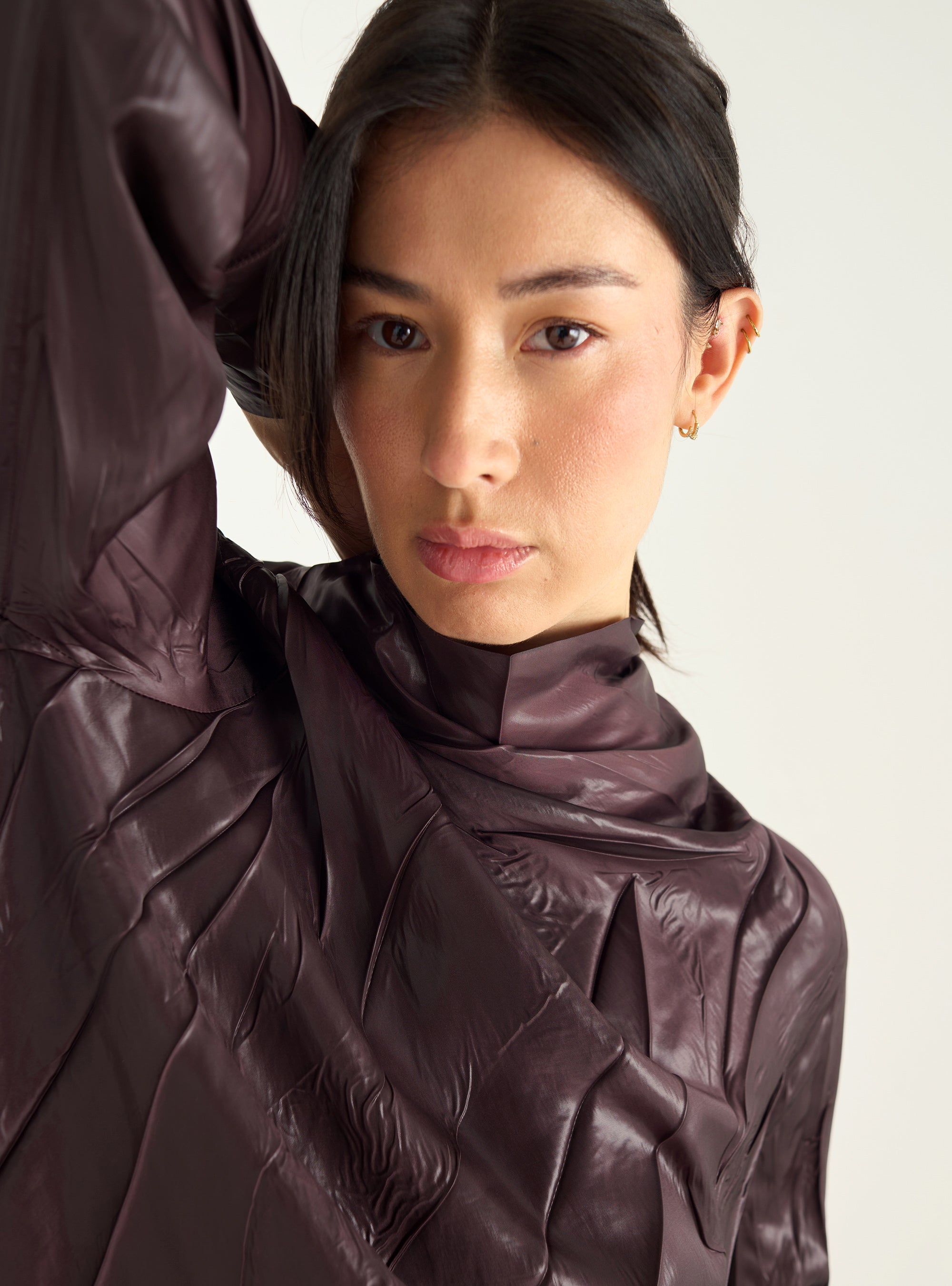 Satin blouse with high collar