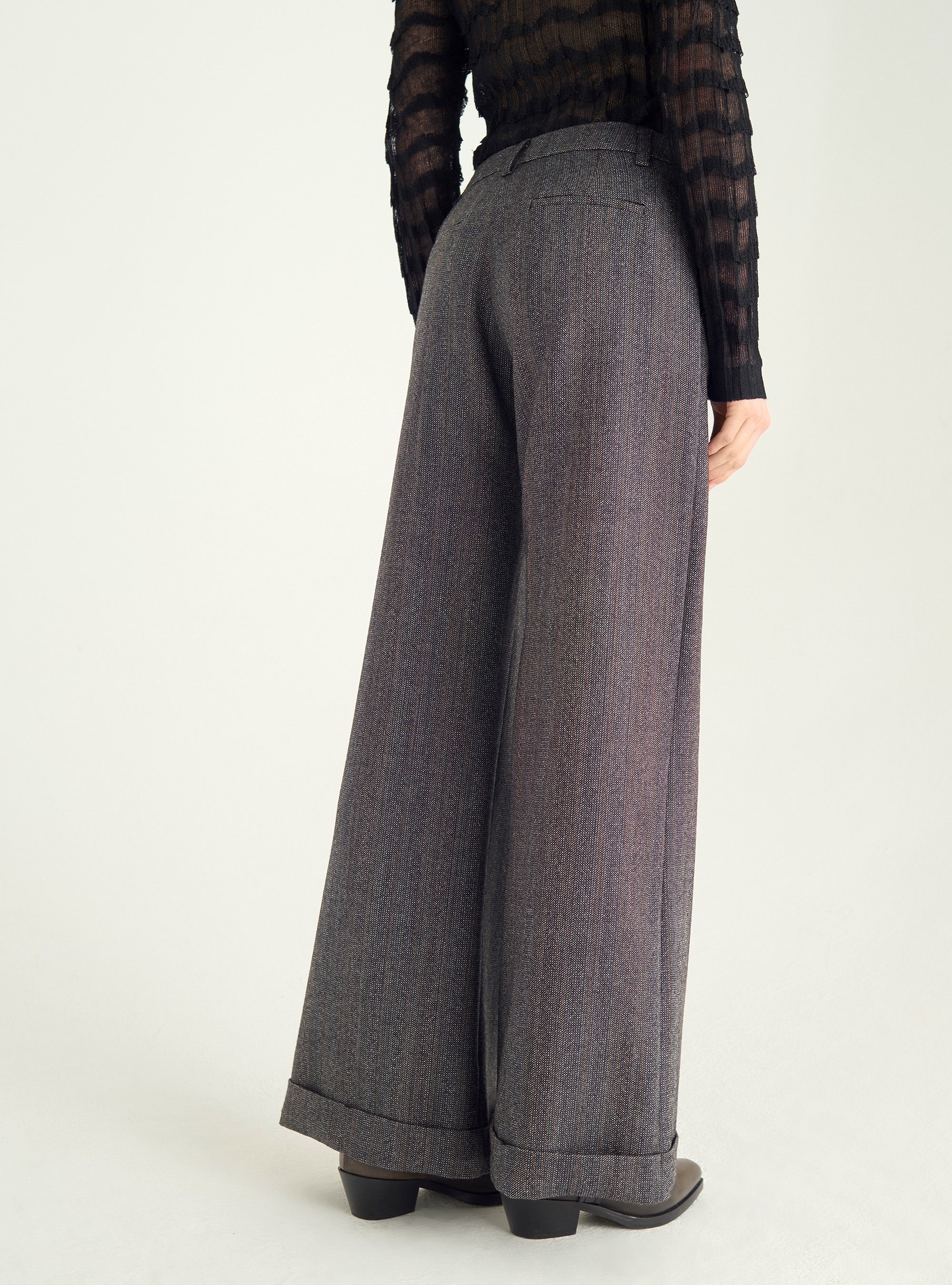 Textured tweed wide-leg pants