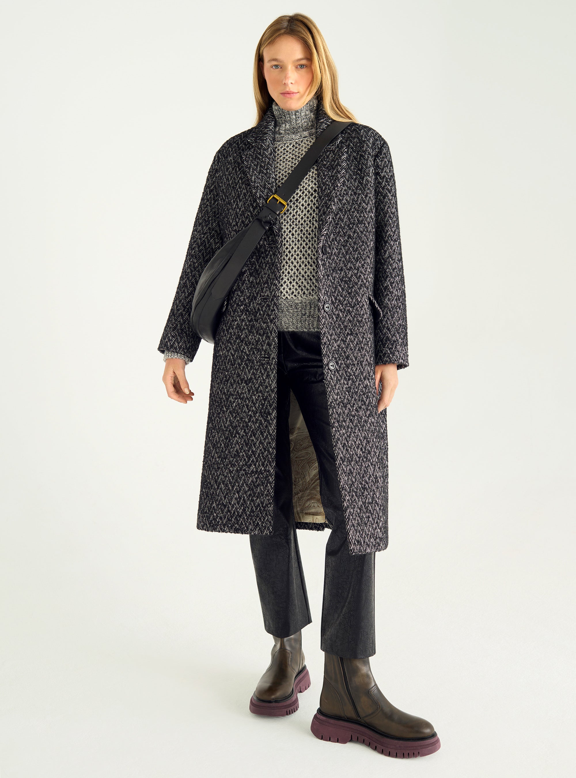Manteau long en chevron laine