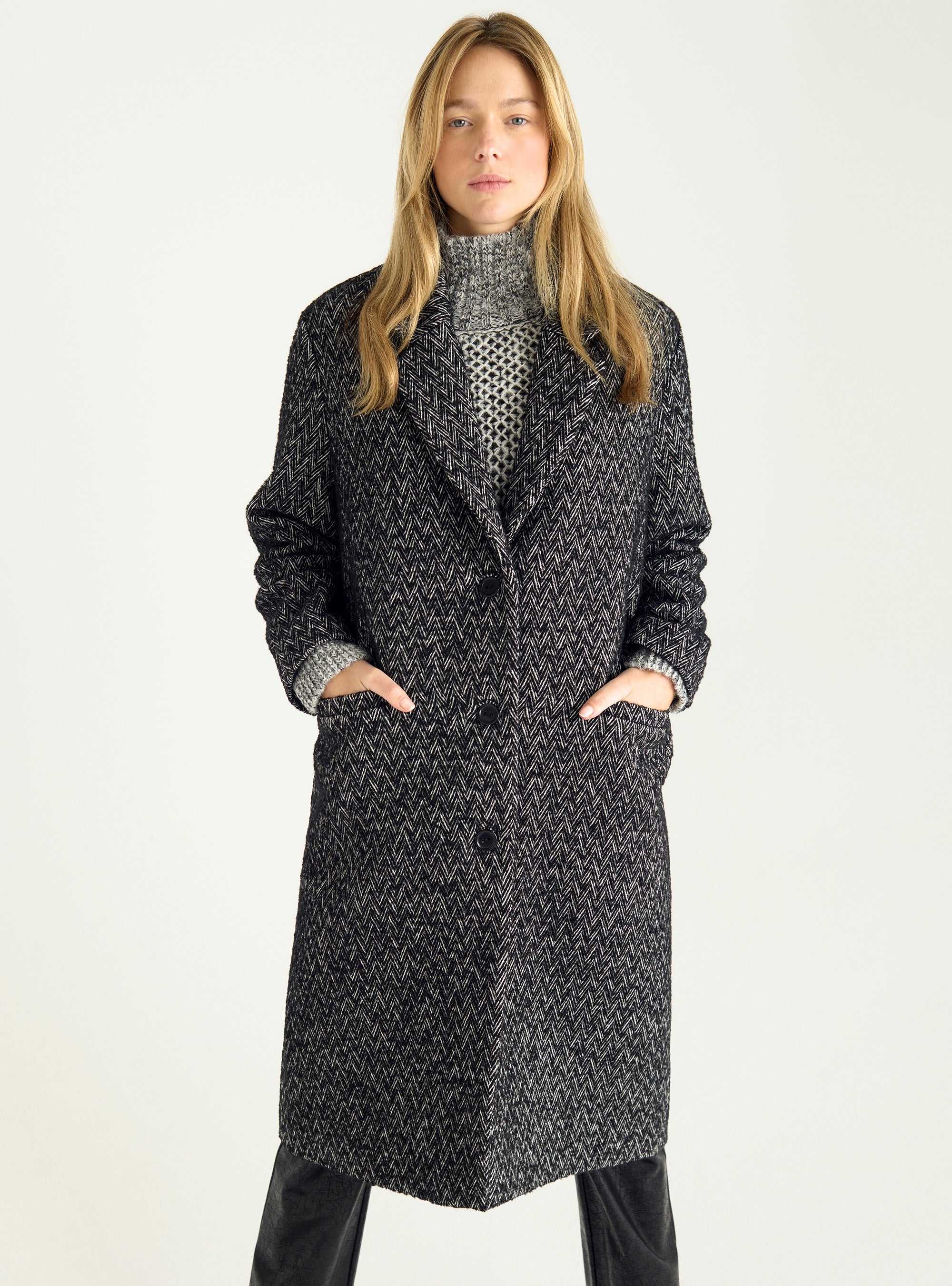 Manteau long en chevron laine