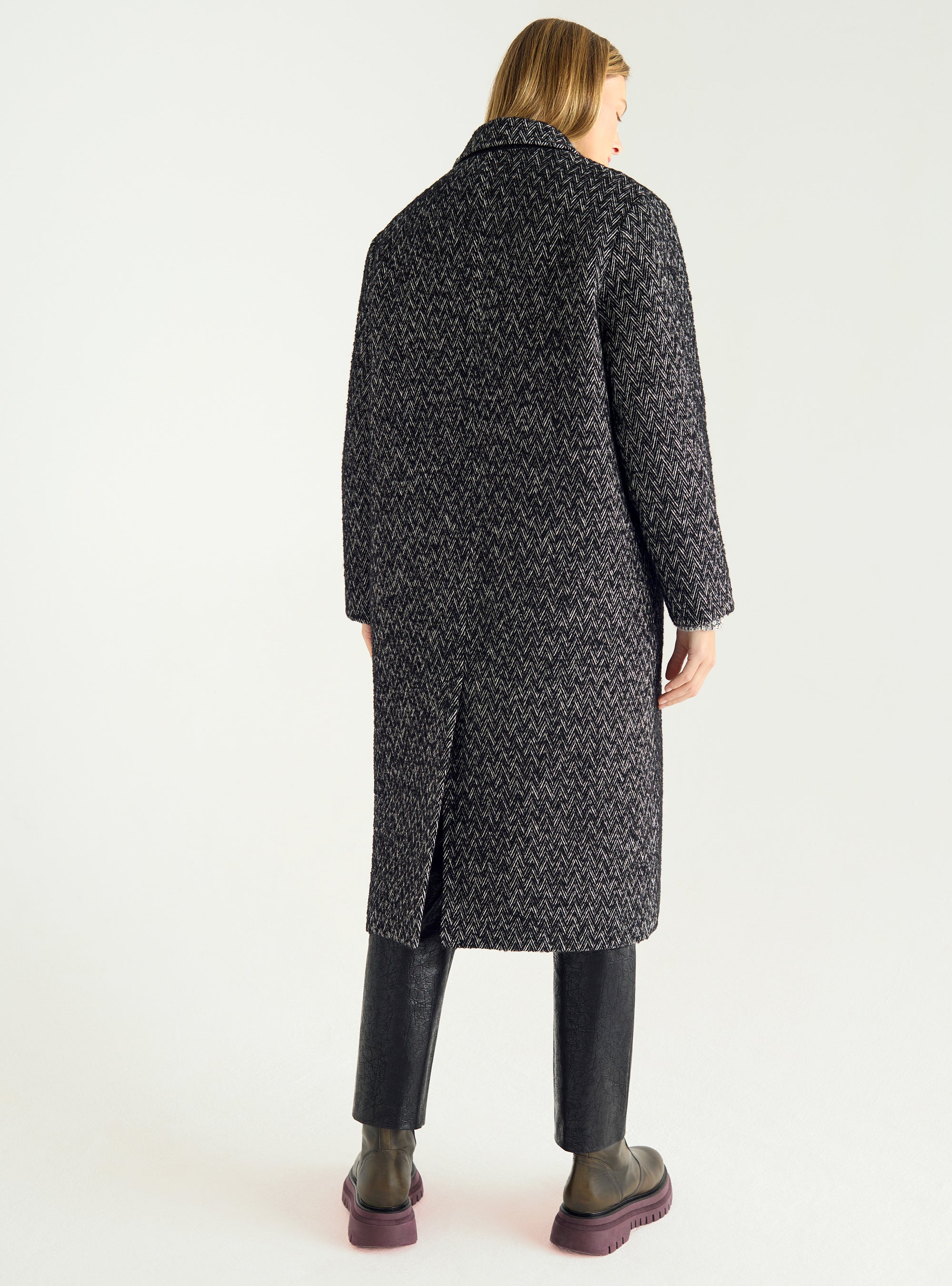 Manteau long en chevron laine
