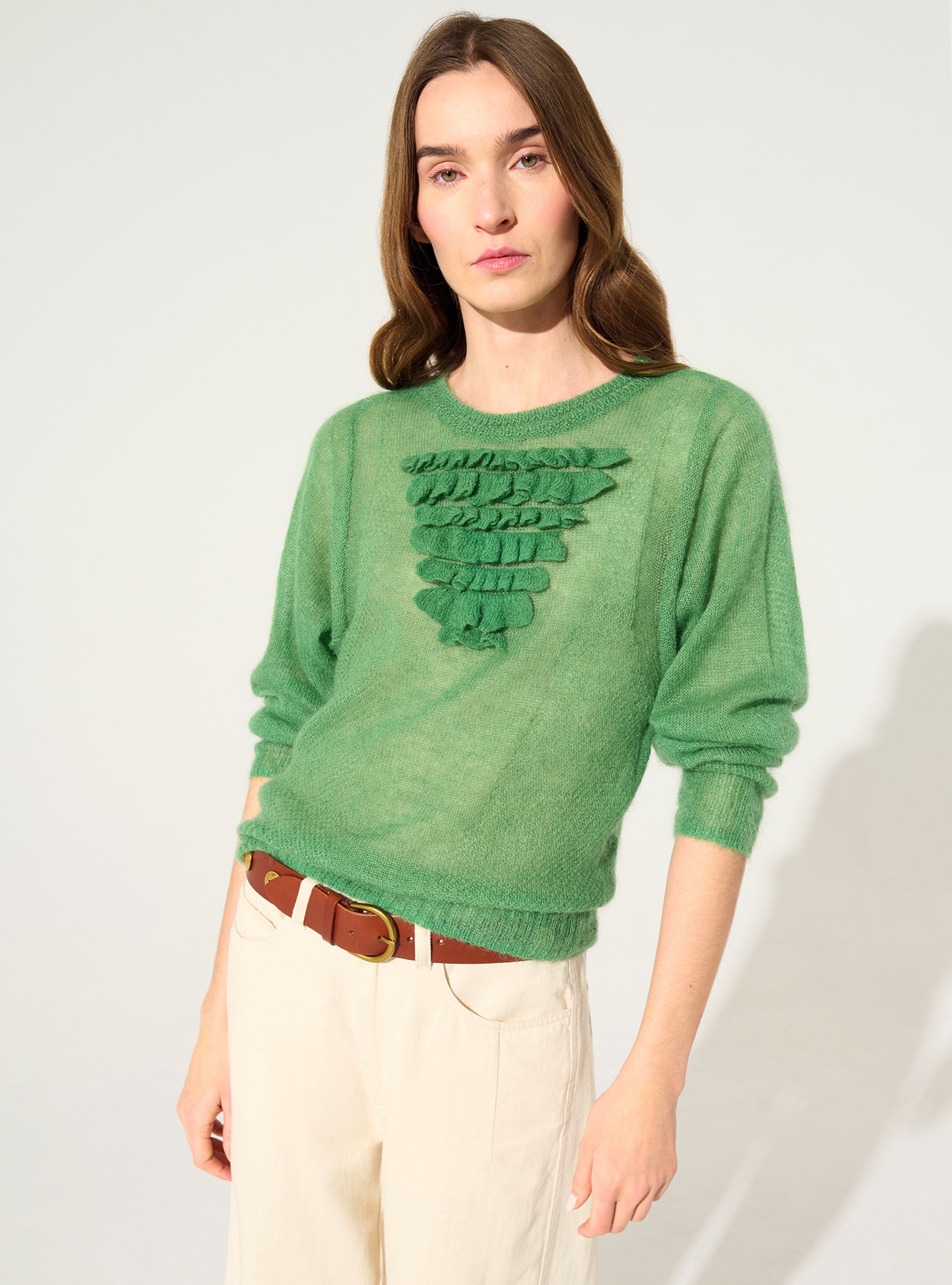 Pull en mohair et laine vert