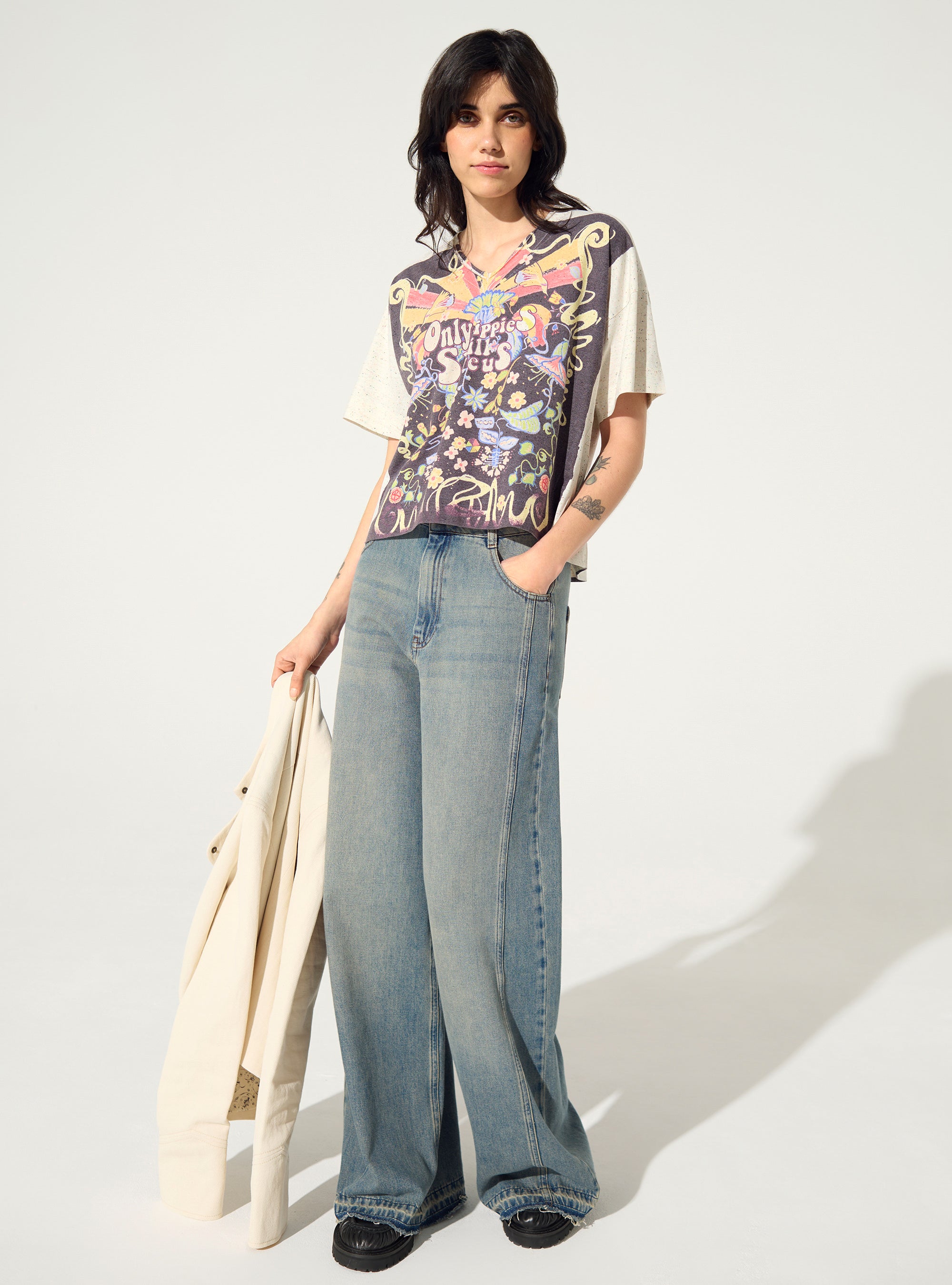 T-Shirt plissé et sublimé blanc