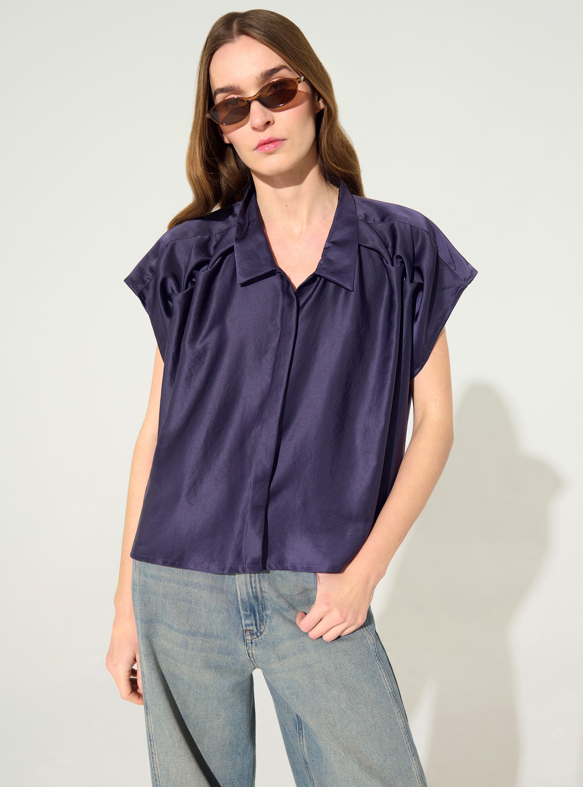 Lila plissiertes Oversize-Hemd