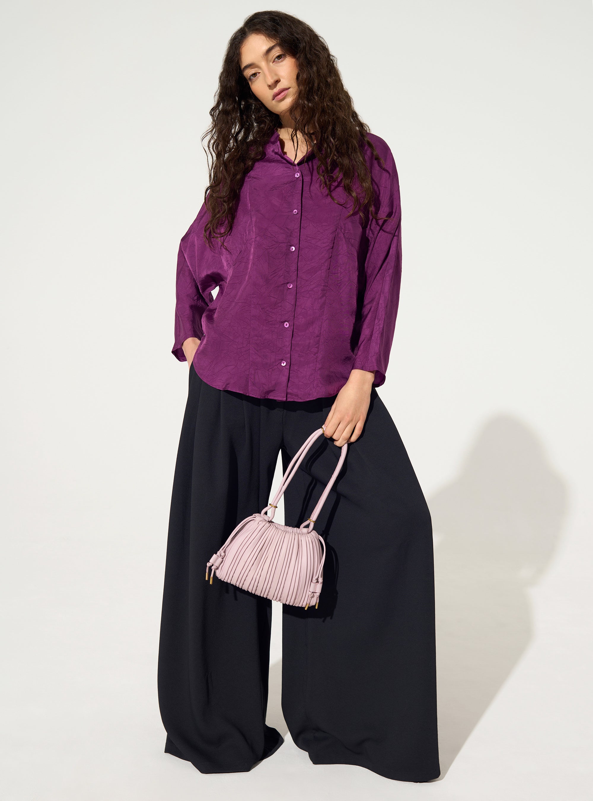 Chemise oversize en cupro violette
