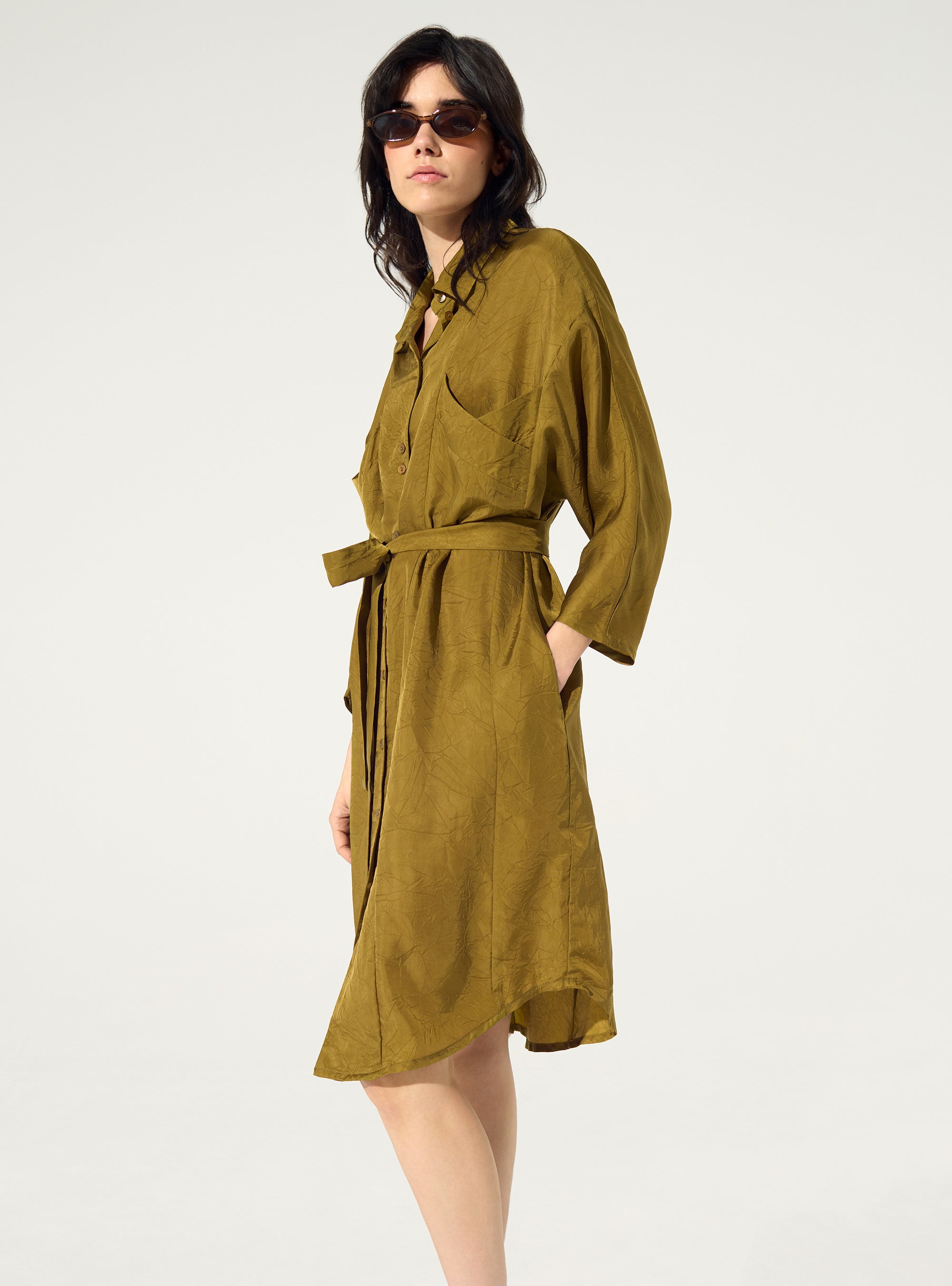 Robe ample en cupro vert