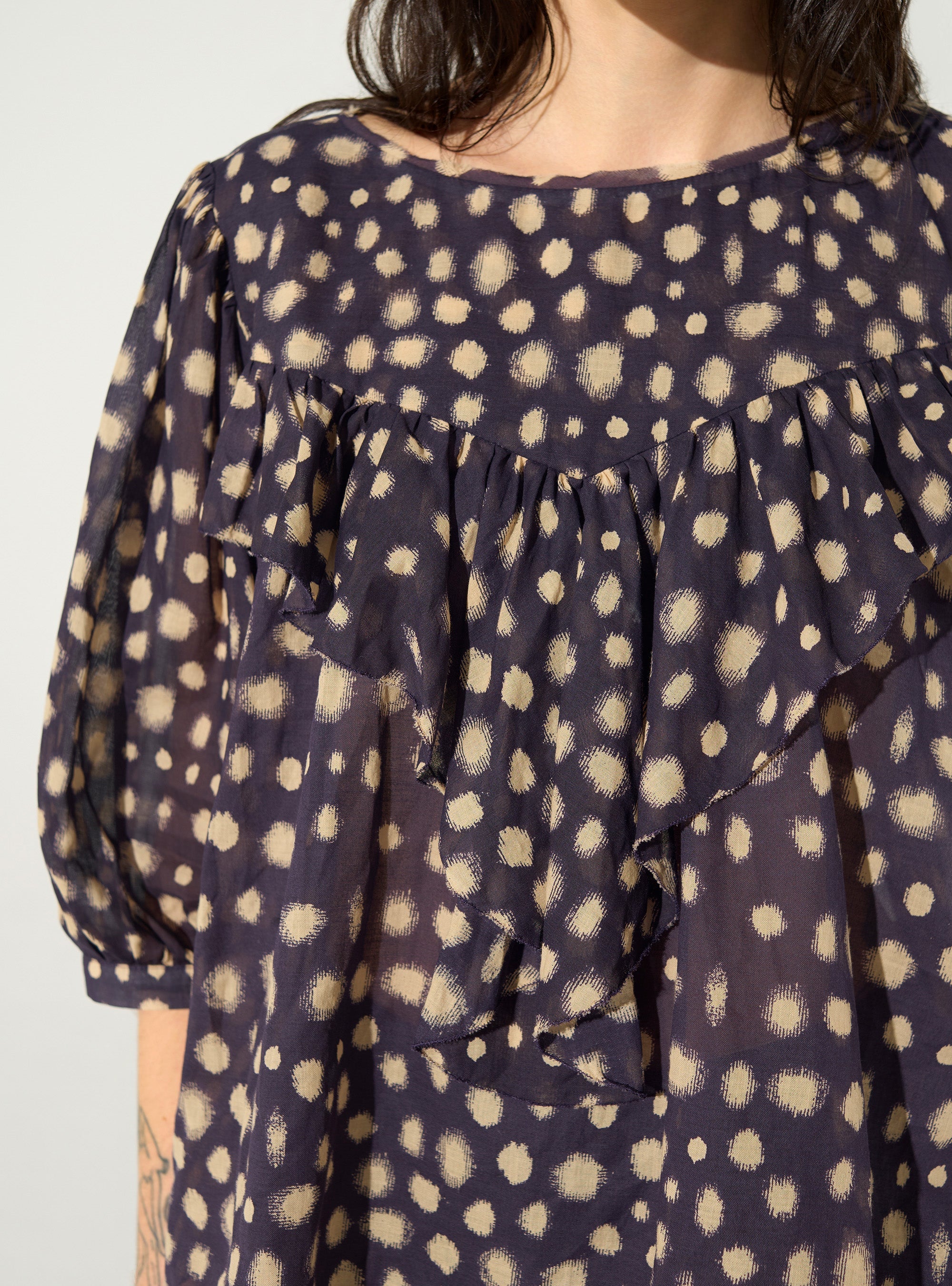 Oversize-Bluse aus lila Baumwolle mit Hausmuster