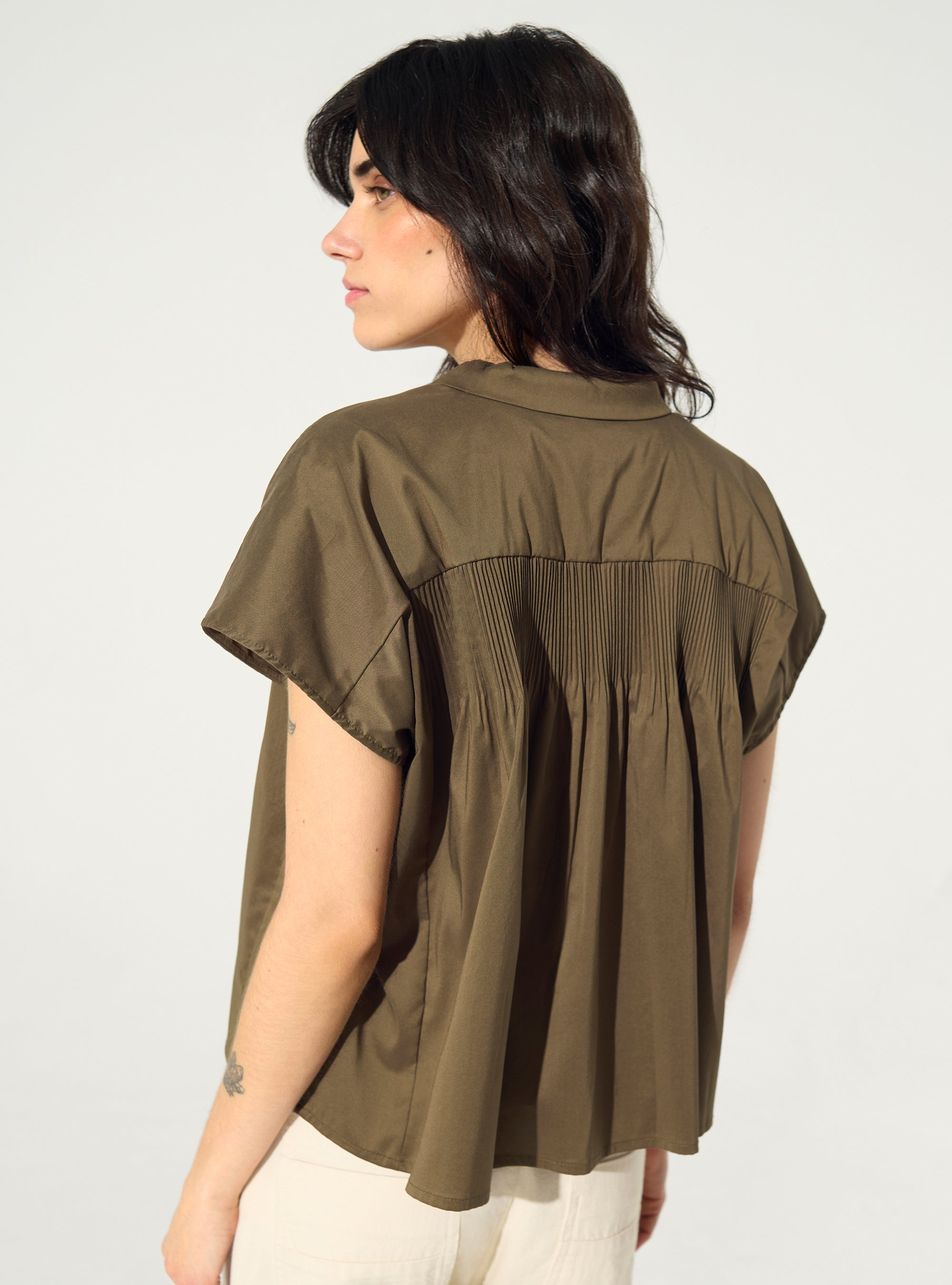 Brown pleated shirt