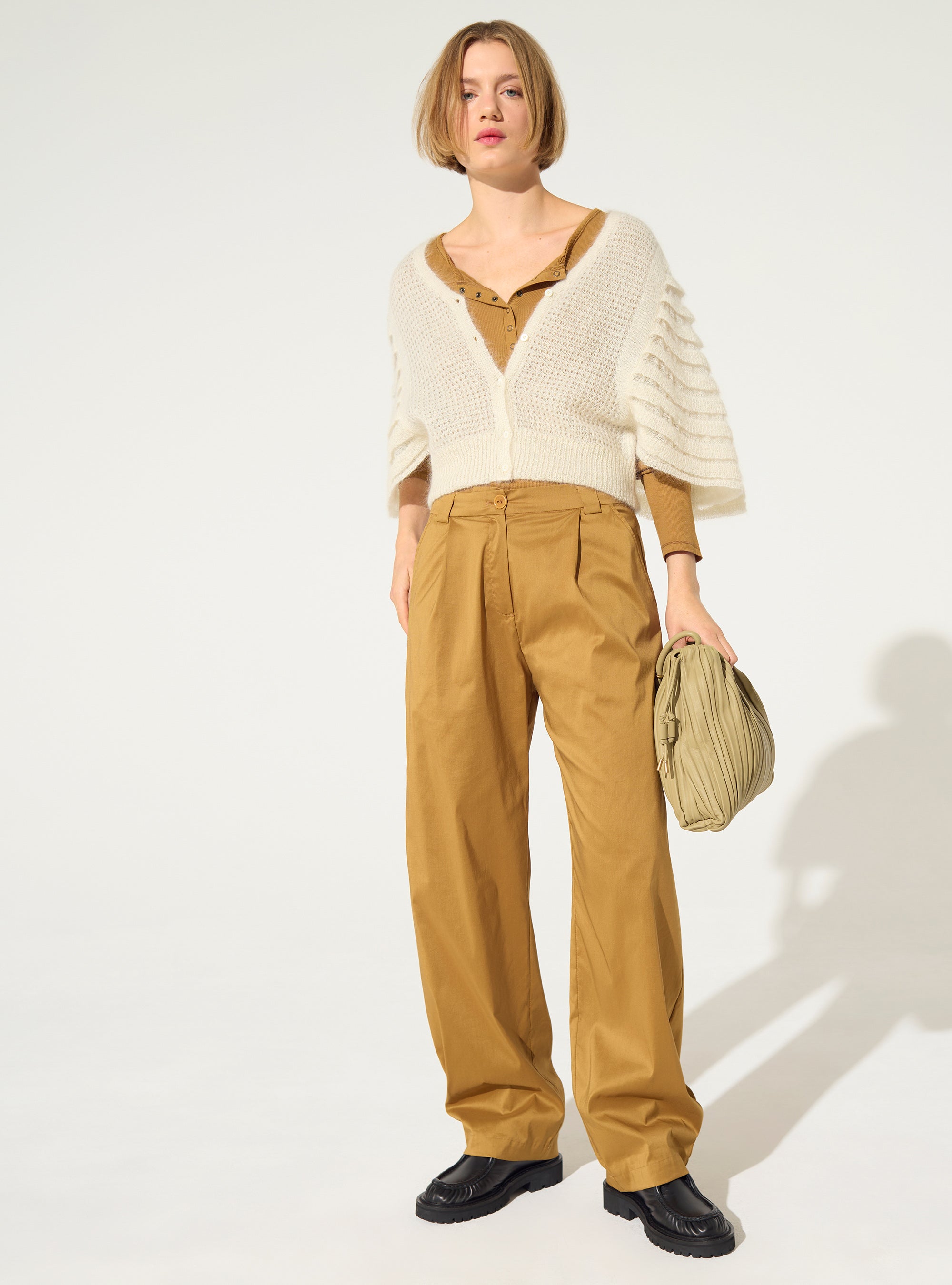 Brown printed cotton trousers