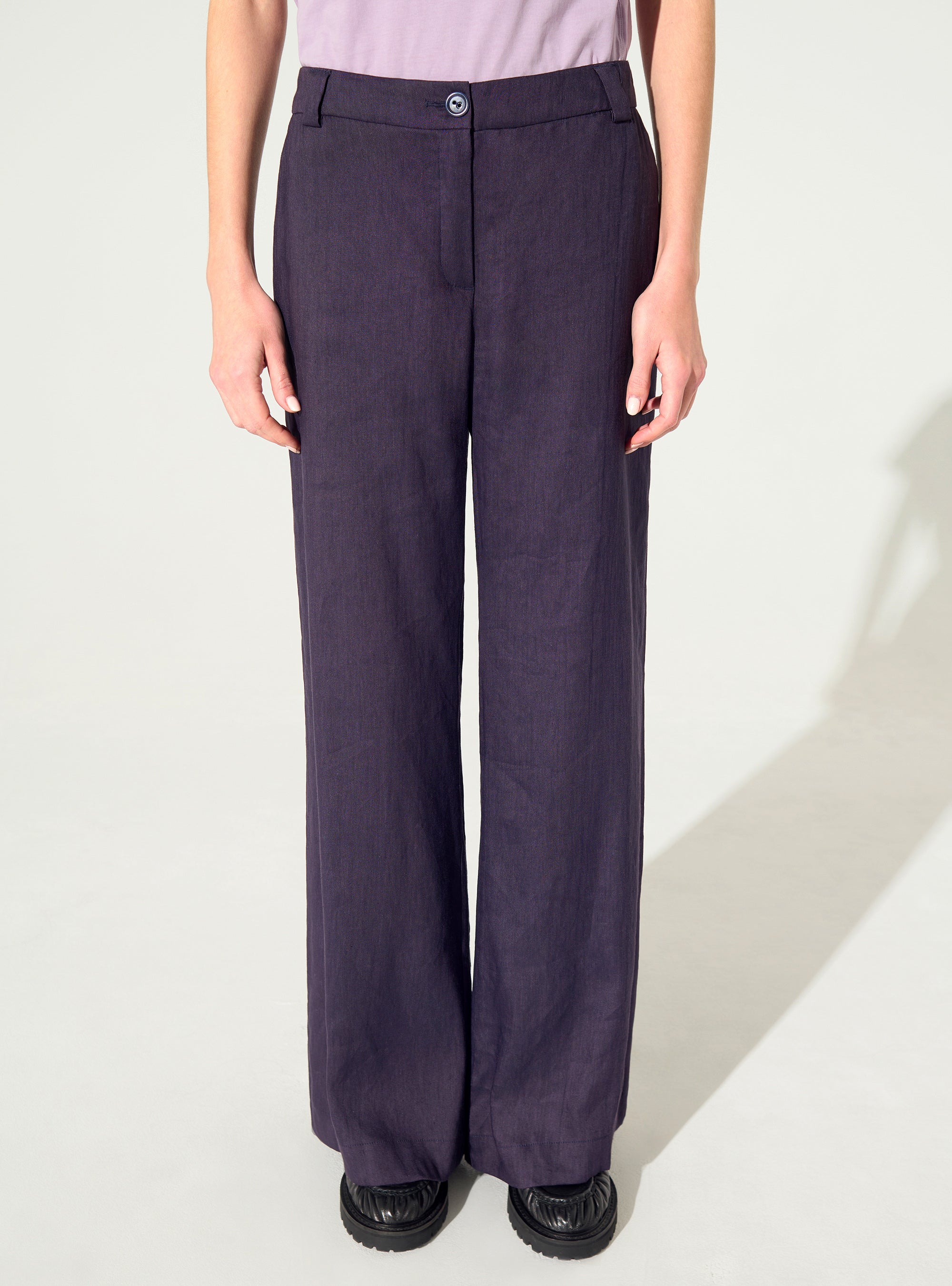 Purple linen print trousers
