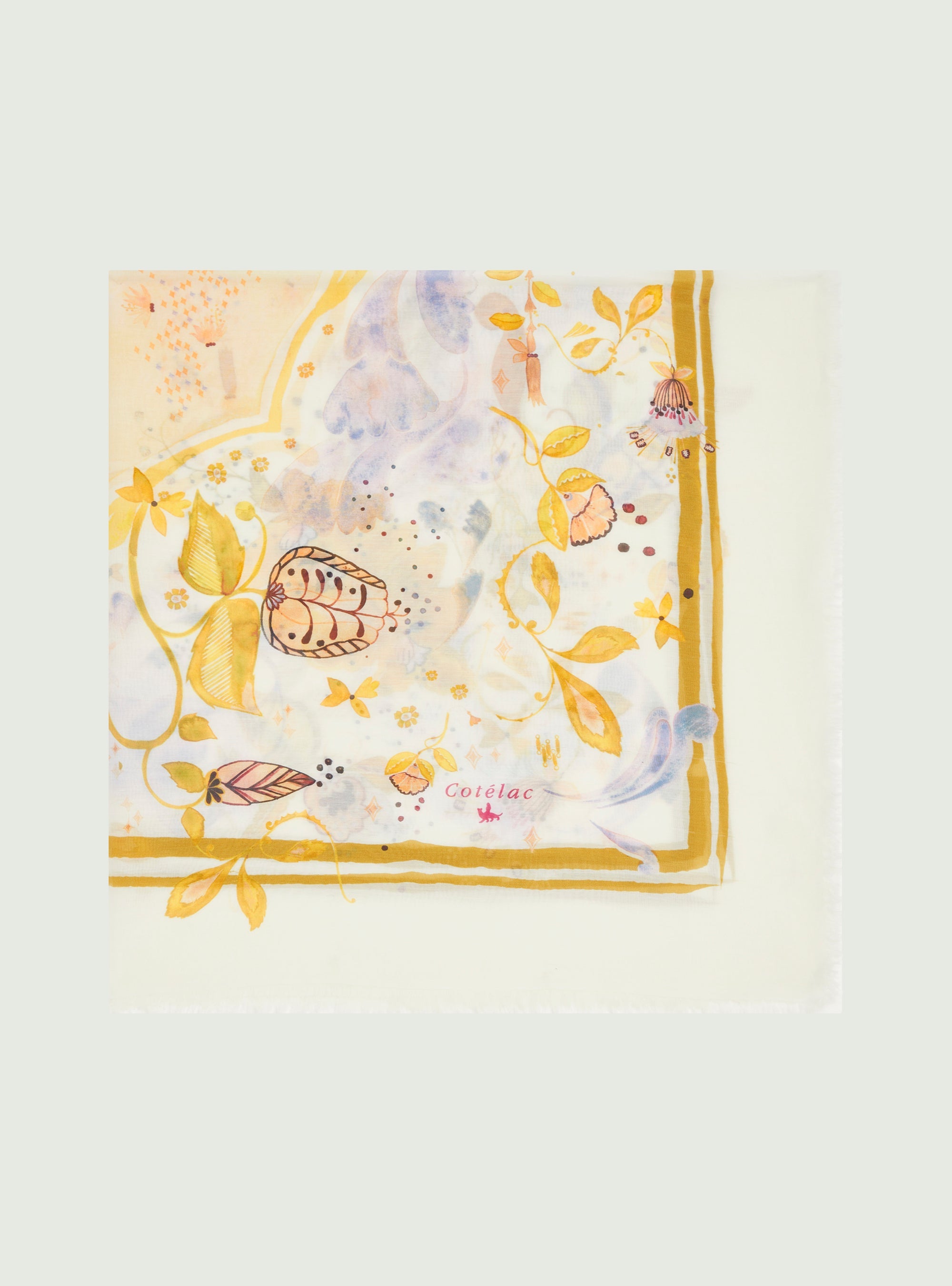 Bedruckter Schal aus weißer Baumwolle und Seide