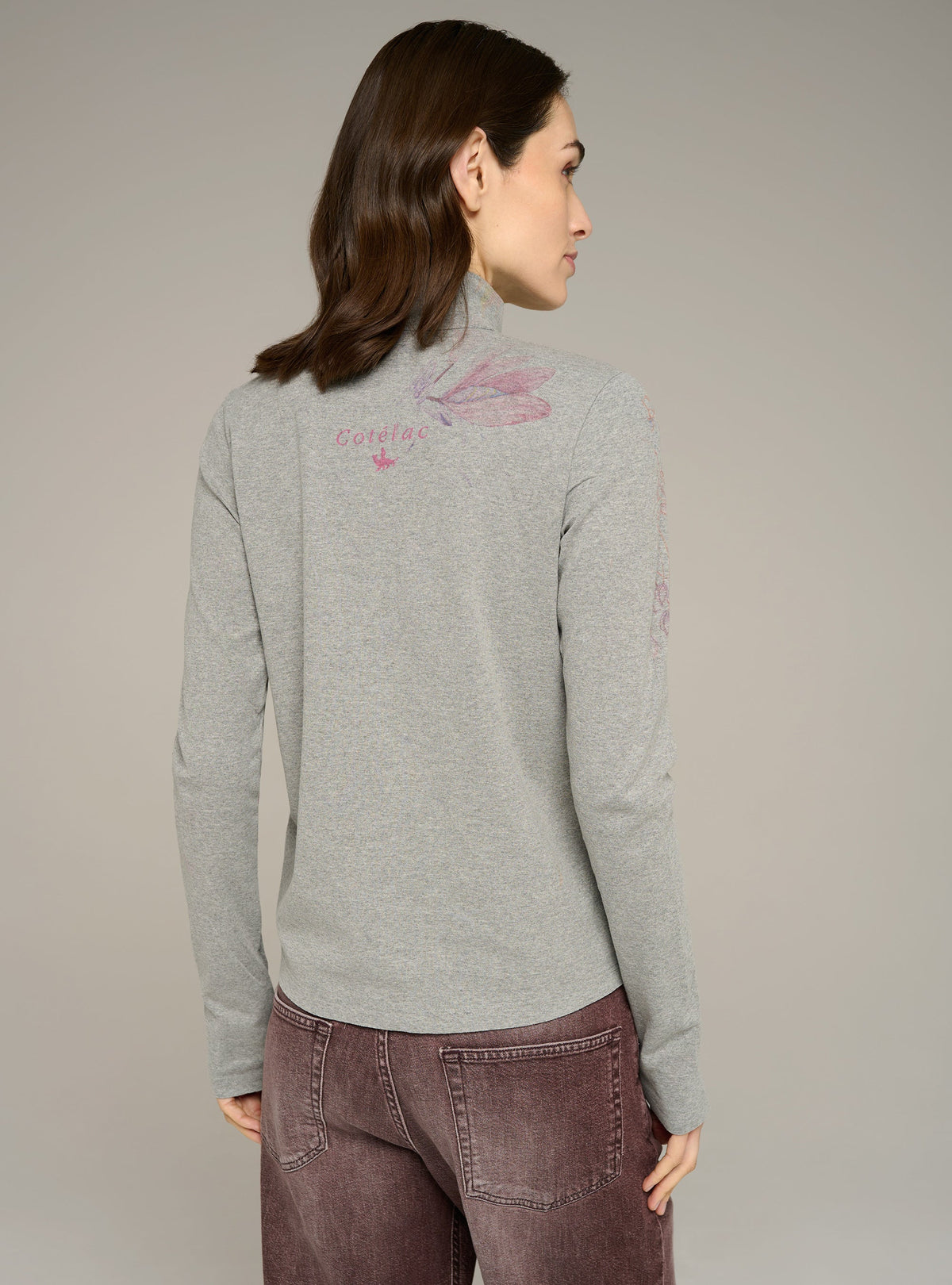 Cotélac tee-shirt ajusté col montant manches longues imprimé