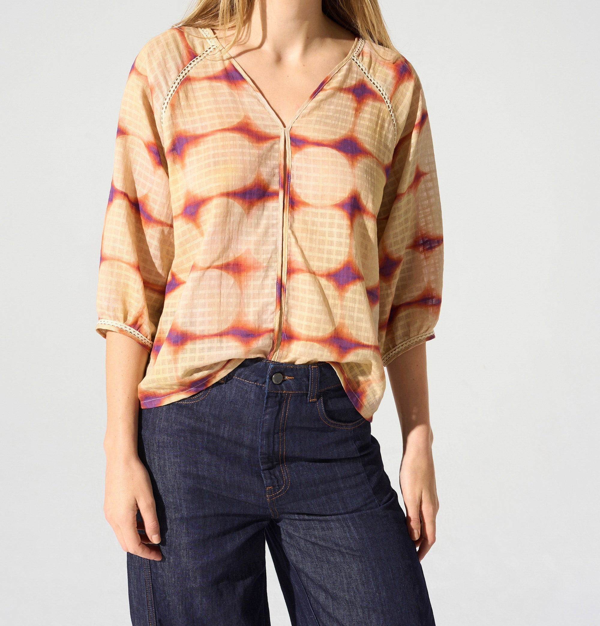 Blouse à manche 3/4 acoté 