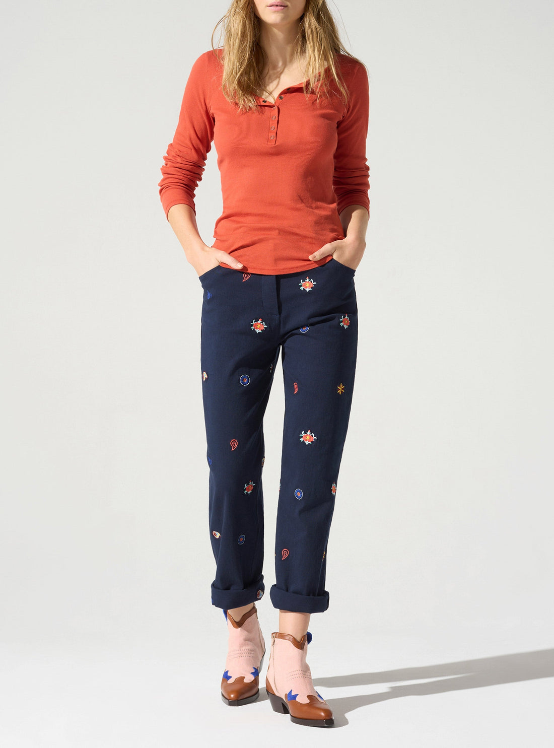 Pantalon esprit jean acoté 