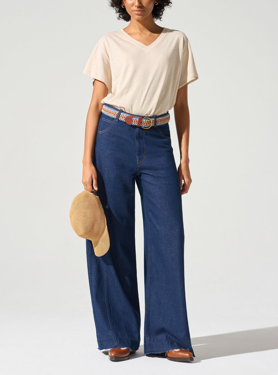 Jean large taille haute acoté 