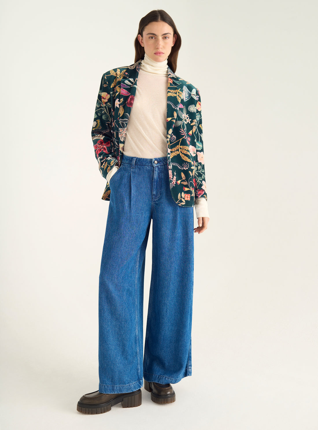 Jean ample et taille haute en denim de lyocell