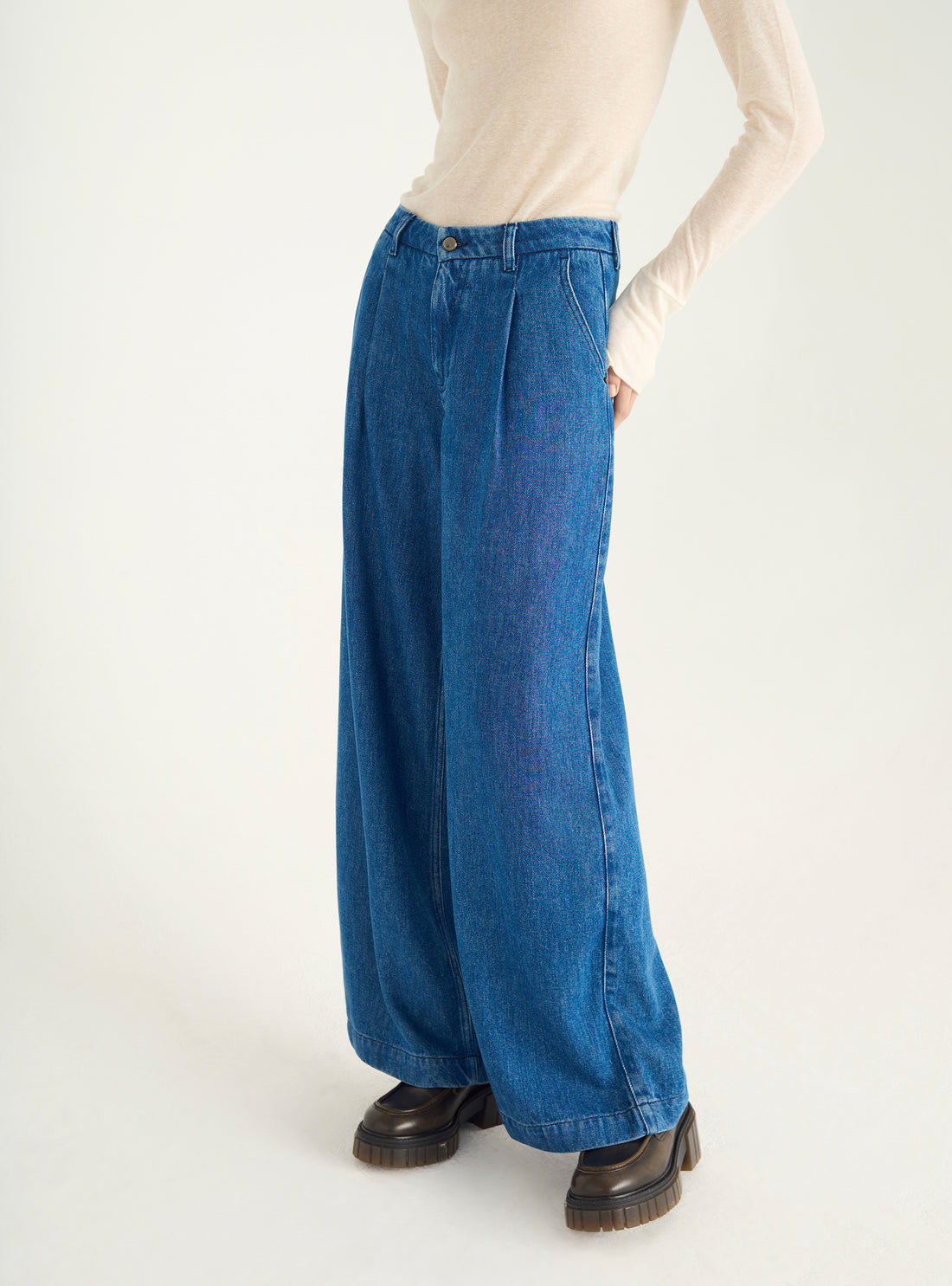 Jean ample et taille haute en denim de lyocell