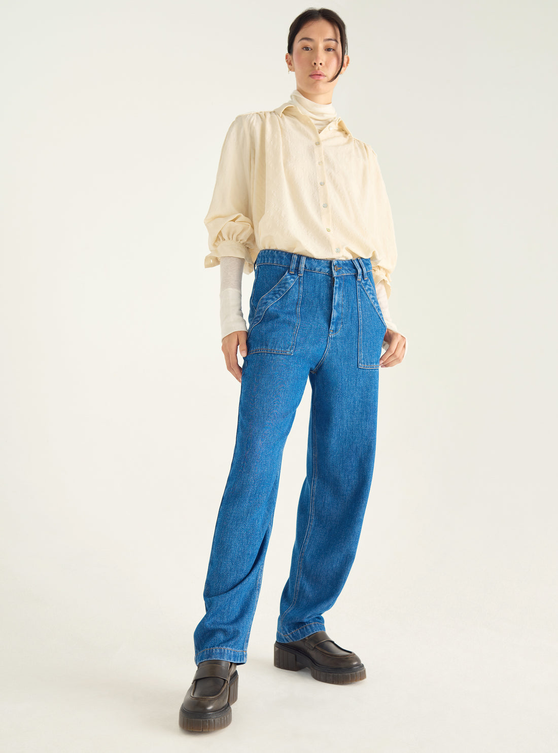 Jean &quot;mum fit&quot; en denim fluide
