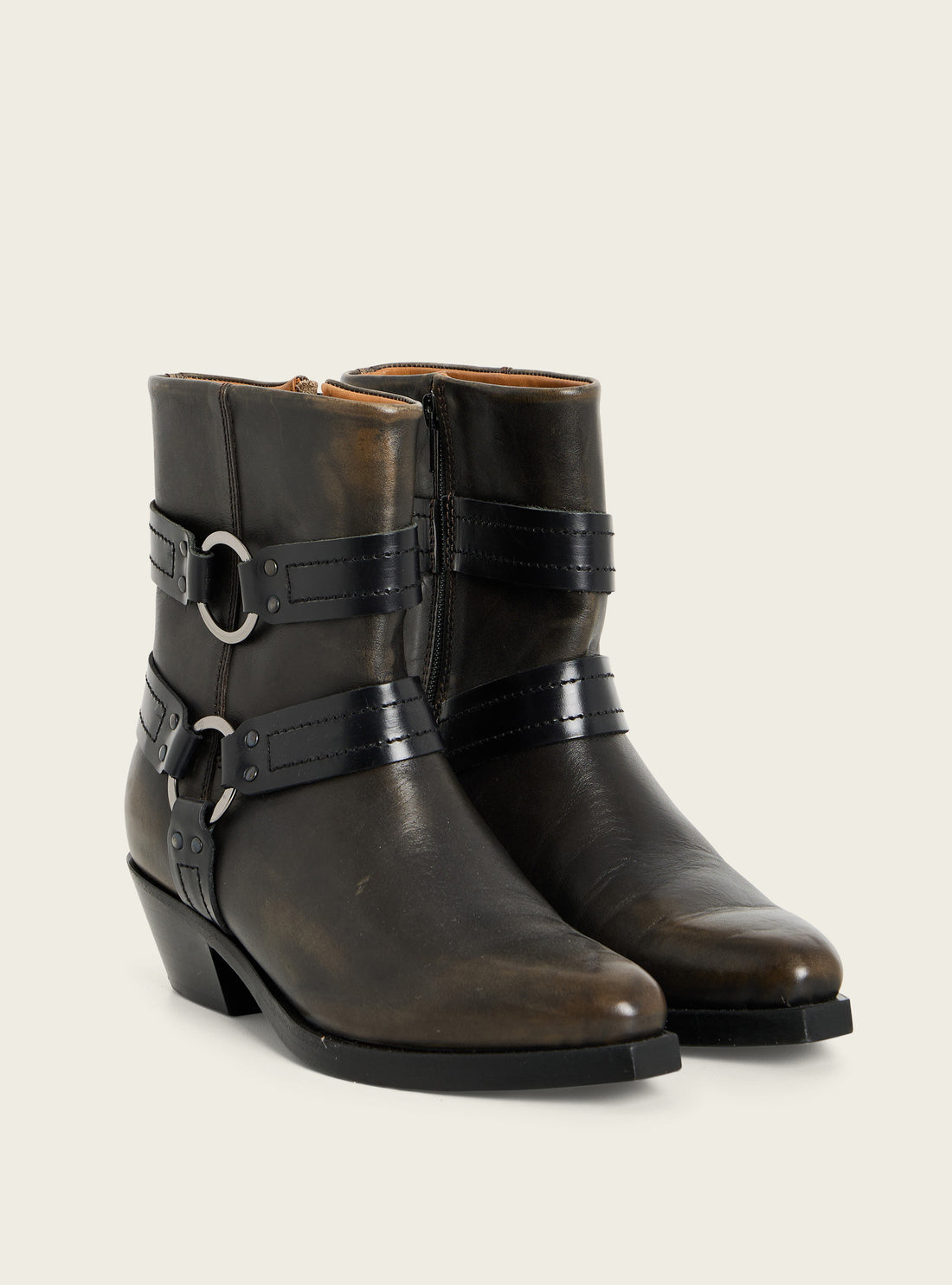 Patinated leather ankle boots