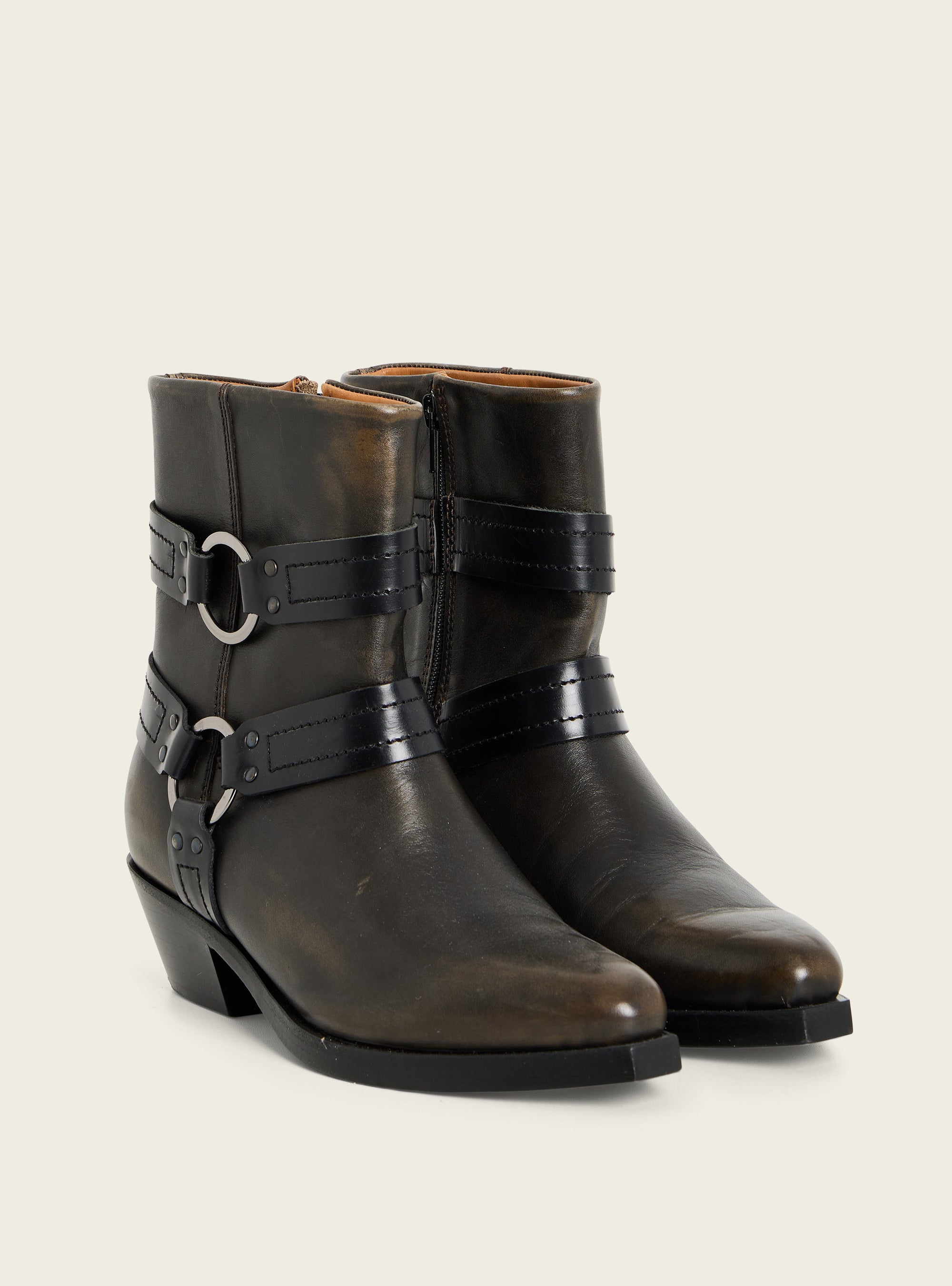 Patinated leather ankle boots