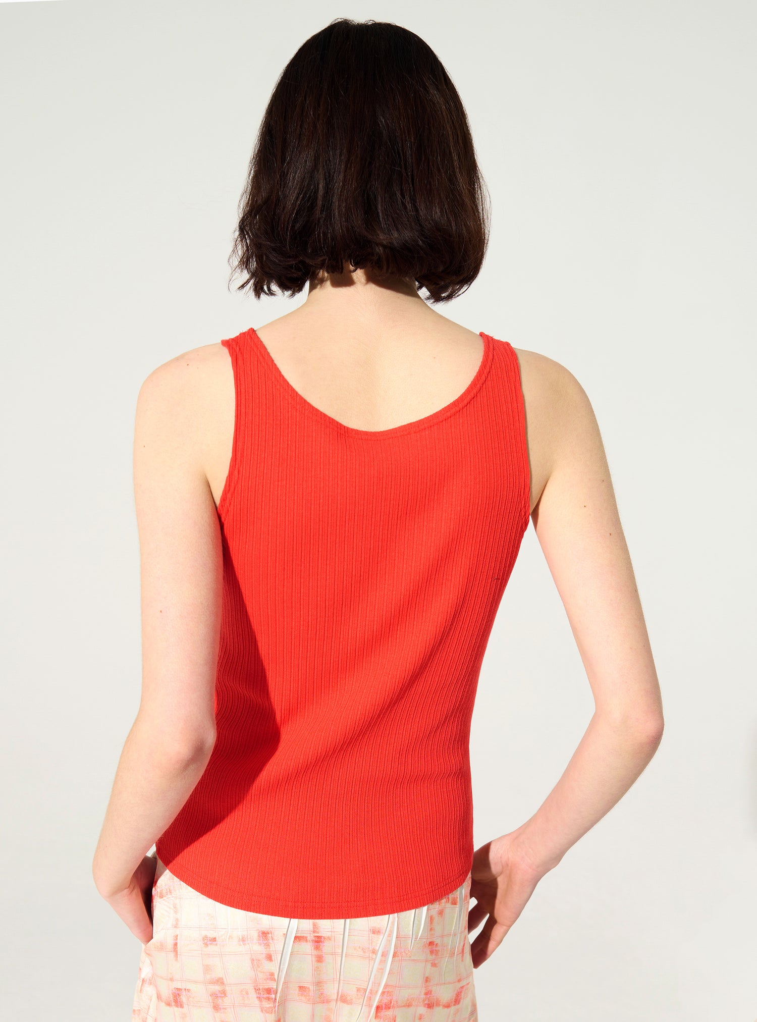 Rotes, plissiertes, eng anliegendes Tanktop aus Baumwolle