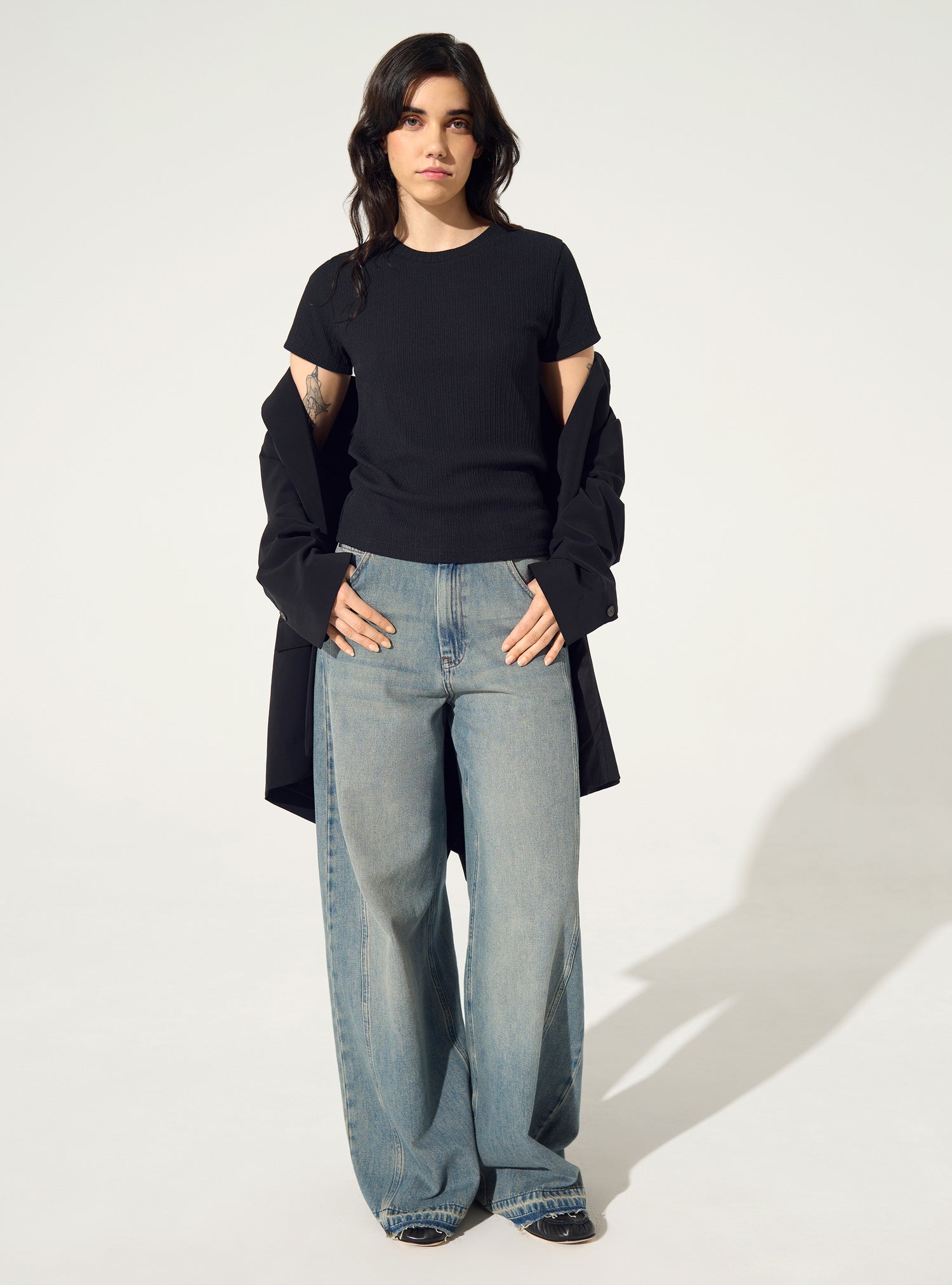 schwarzes Baumwoll-T-Shirt