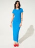 Blue cotton pleated fitted dress