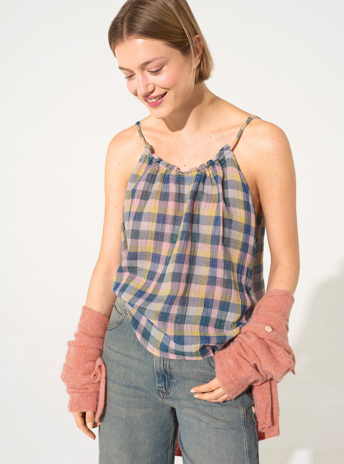 Débardeur ample en coton bleu