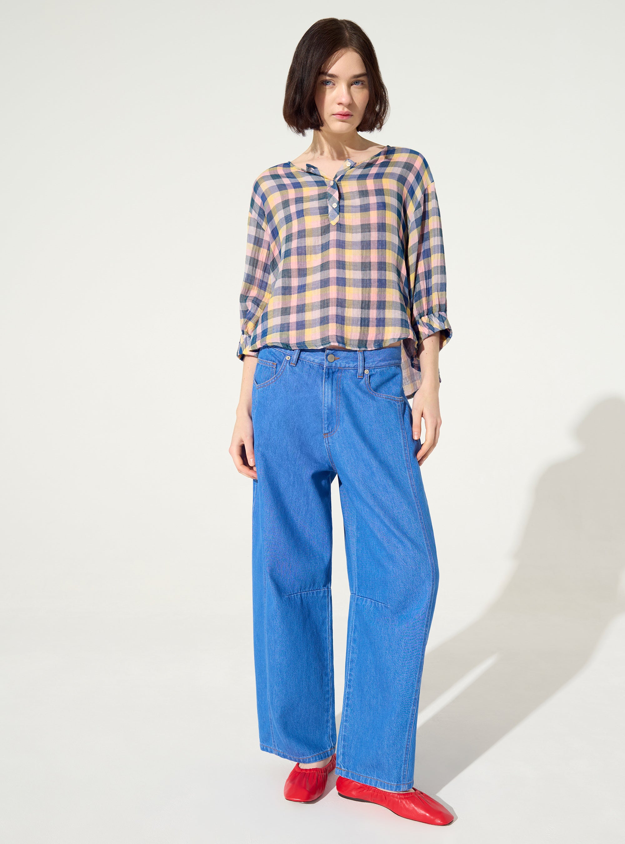 Blouse oversize en coton bleu