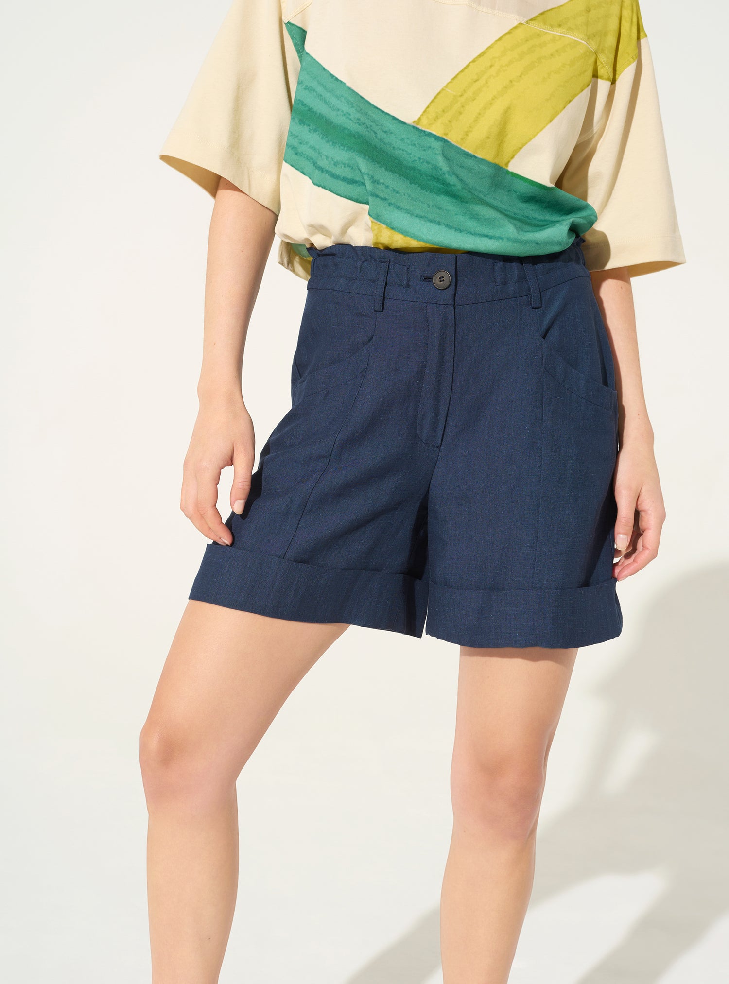 blue linen shorts