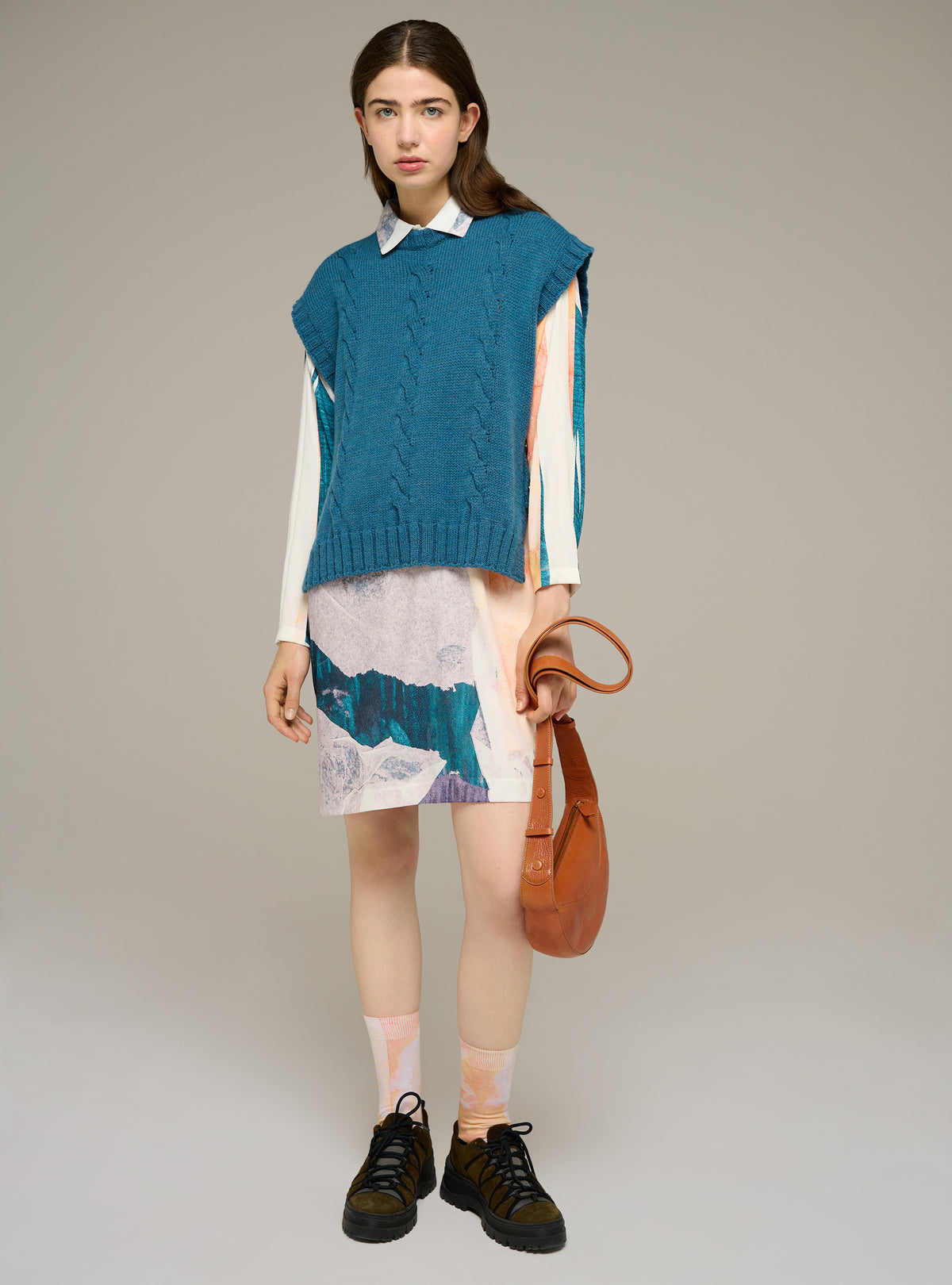 Ärmelloser Zopfstrickpullover